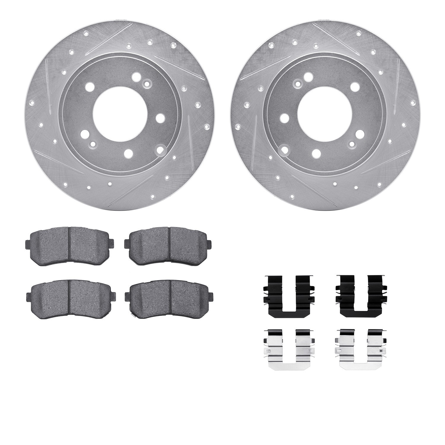 DYN 7512-03037 DFC Brake Rotor - Dimpled & Slotted - Silver w/5000 Brake Pads & HW Kit