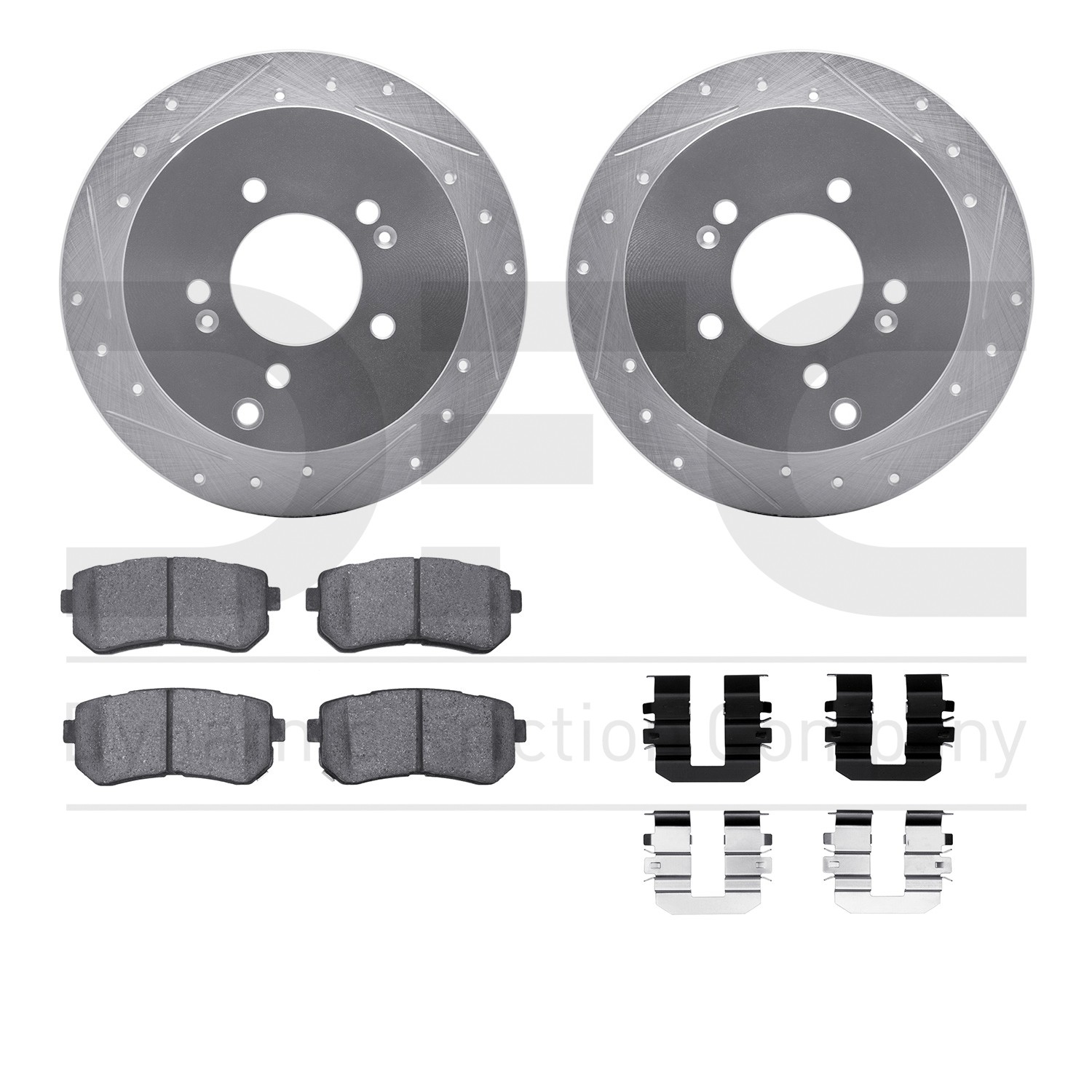 DYN 7512-03039 DFC Brake Rotor - Dimpled & Slotted - Silver w/5000 Brake Pads & HW Kit