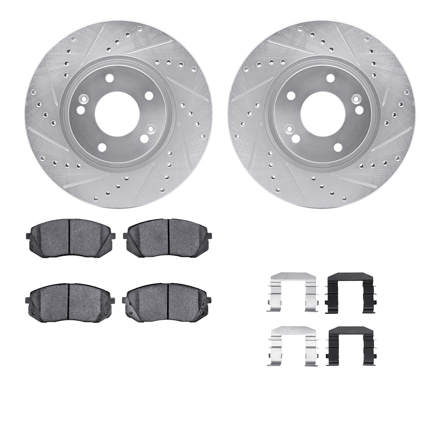 DYN 7512-03045 DFC Brake Rotor - Dimpled & Slotted - Silver w/5000 Brake Pads & HW Kit