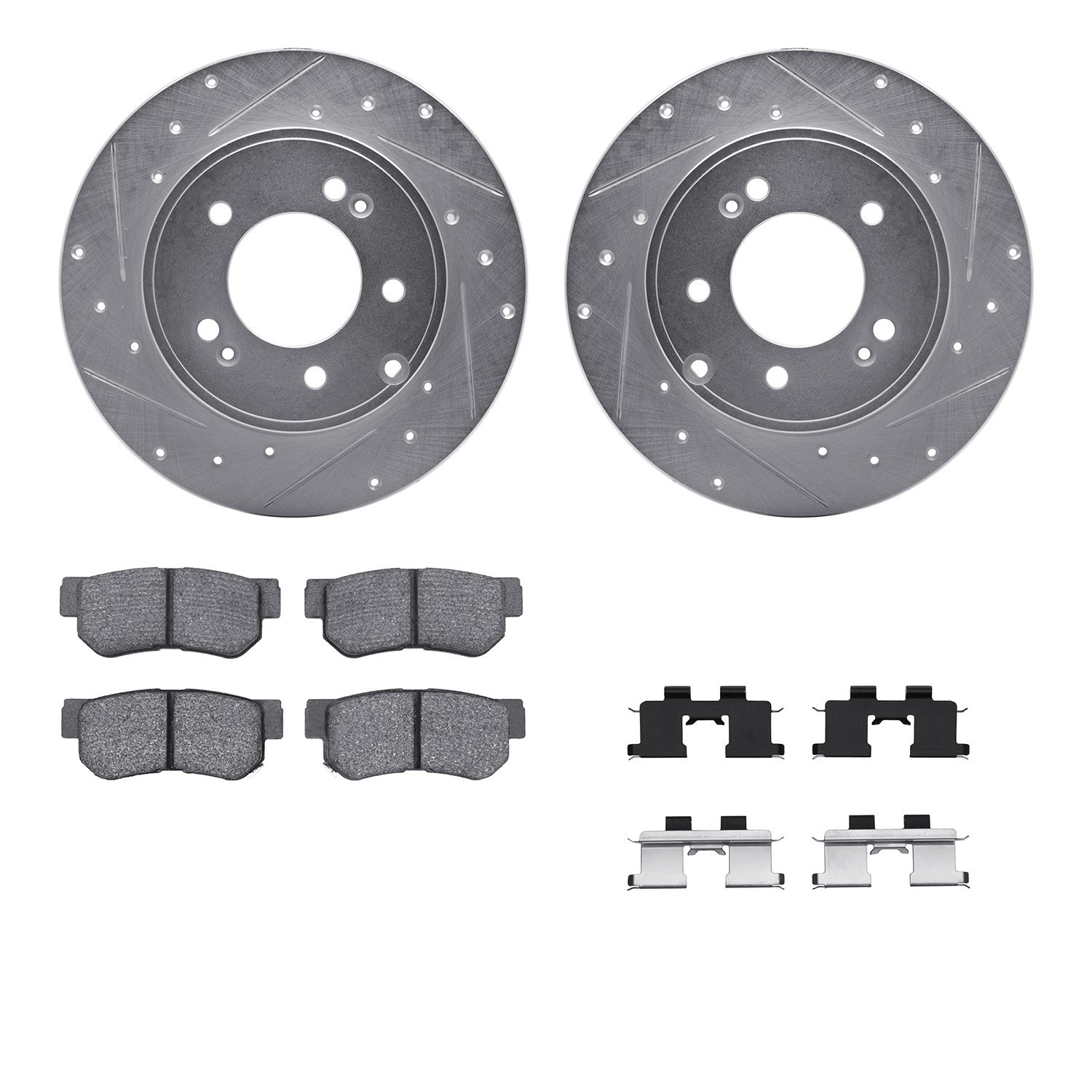 DYN 7512-03051 DFC Rotors-Drilled & Slotted-Silver w/ 5000 Advanced Brake Pads Incl Hdw