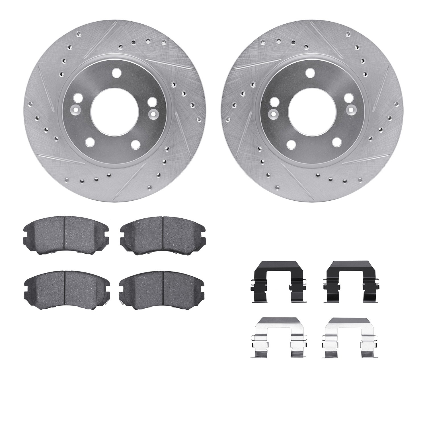 DYN 7512-03057 DFC Rotors-Drilled & Slotted-Silver w/ 5000 Advanced Brake Pads Incl Hdw