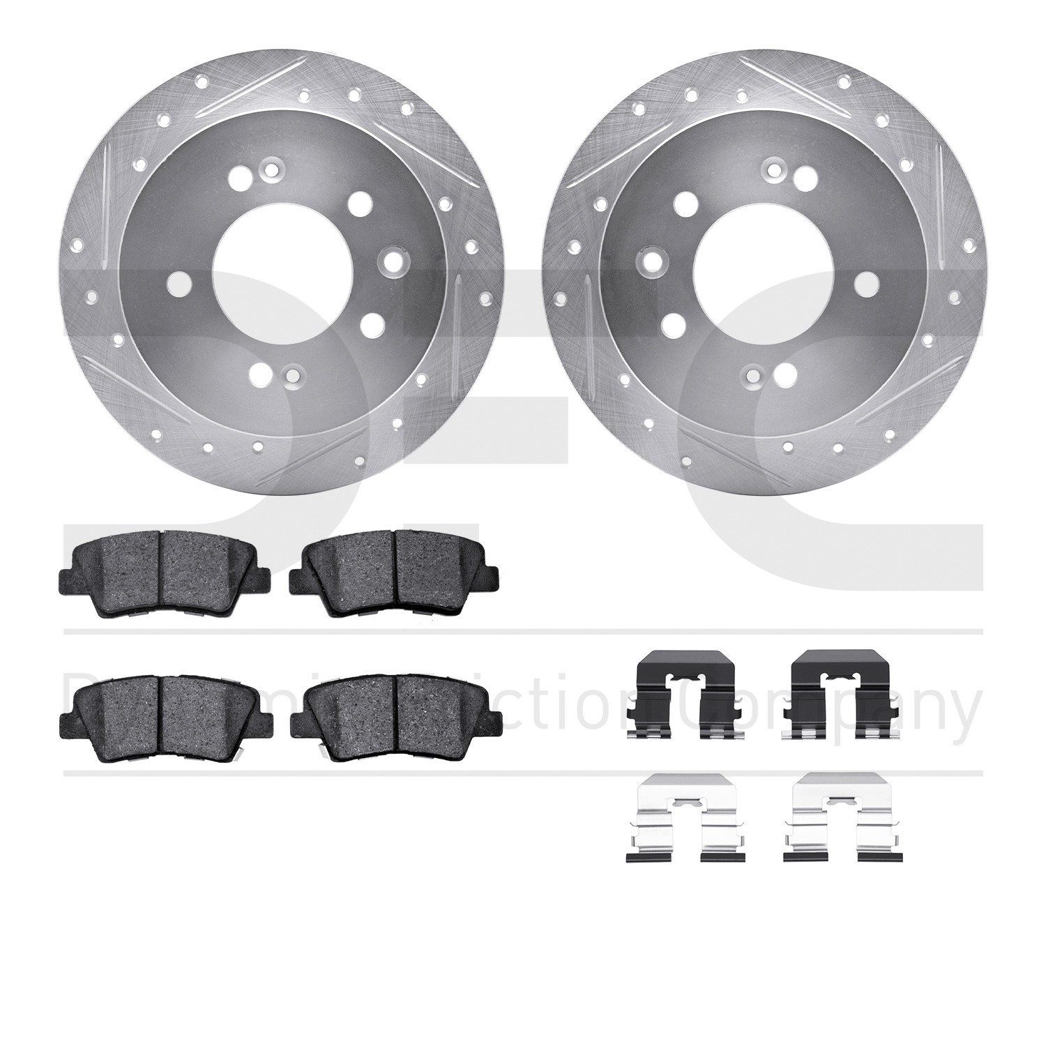 DYN 7512-03059 DFC Rotors-Drilled & Slotted-Silver w/ 5000 Advanced Brake Pads Incl Hdw
