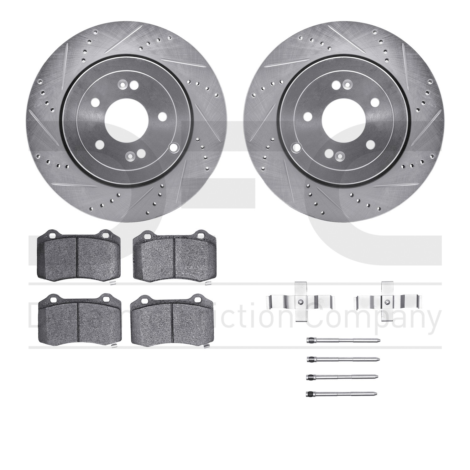 DYN 7512-03063 DFC Rotors-Drilled & Slotted-Silver w/ 5000 Advanced Brake Pads Incl Hdw