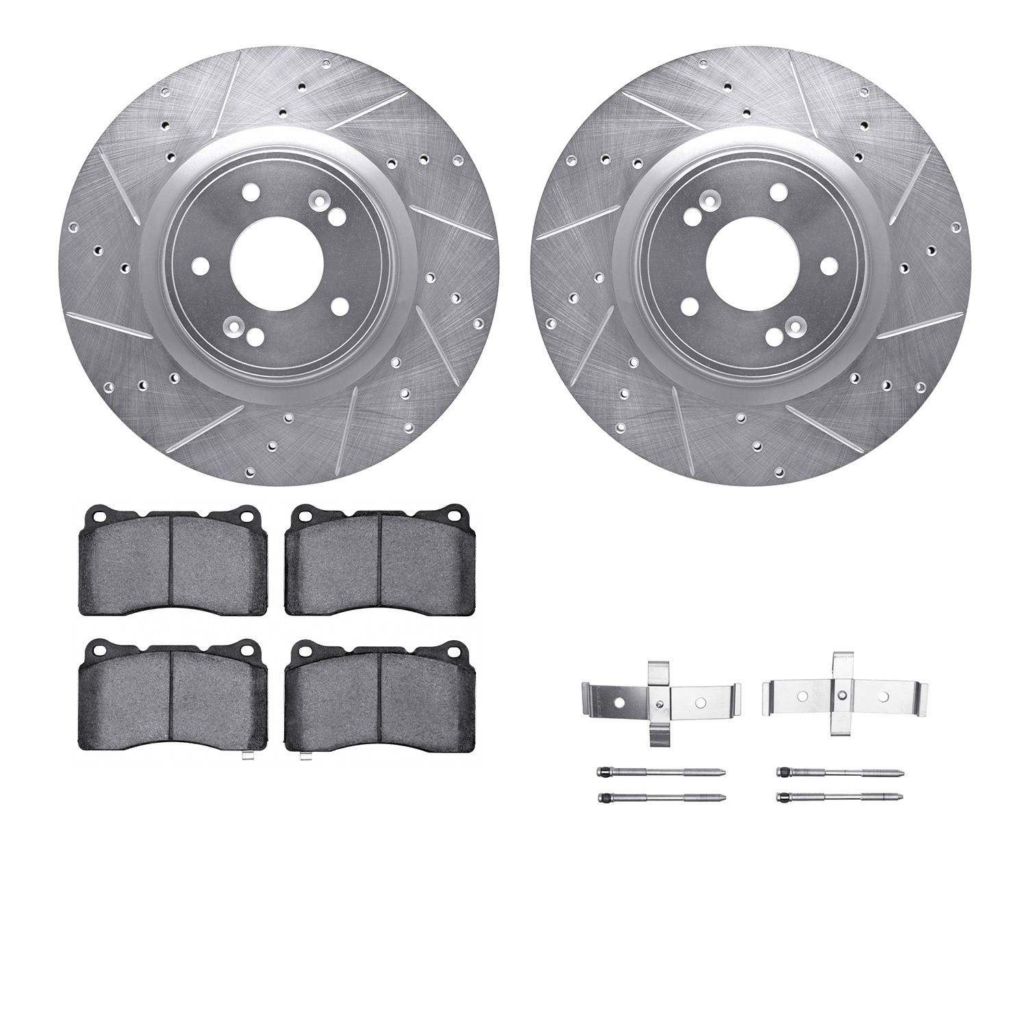 DYN 7512-03064 DFC Rotors-Drilled & Slotted-Silver w/ 5000 Advanced Brake Pads Incl Hdw