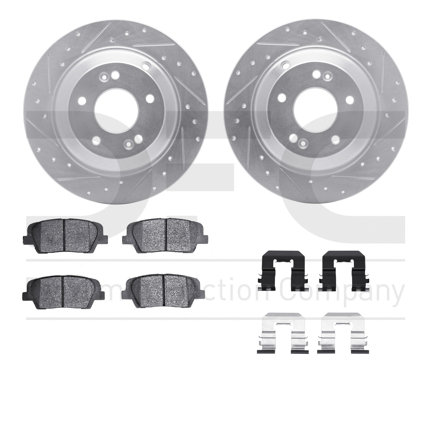 DYN 7512-03065 DFC Rotors-Drilled & Slotted-Silver w/ 5000 Advanced Brake Pads Incl Hdw