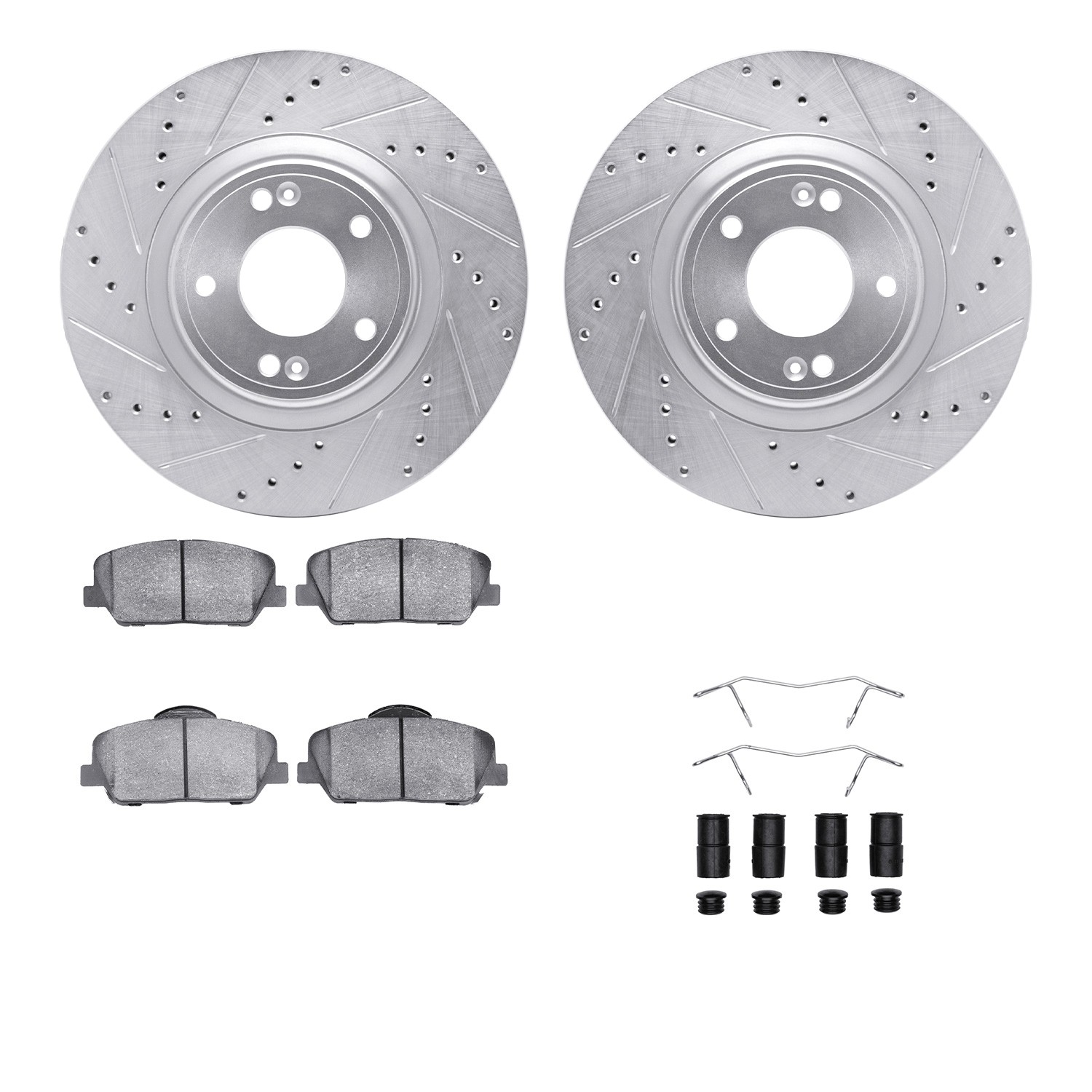DYN 7512-03066 DFC Rotors-Drilled & Slotted-Silver w/ 5000 Advanced Brake Pads Incl Hdw