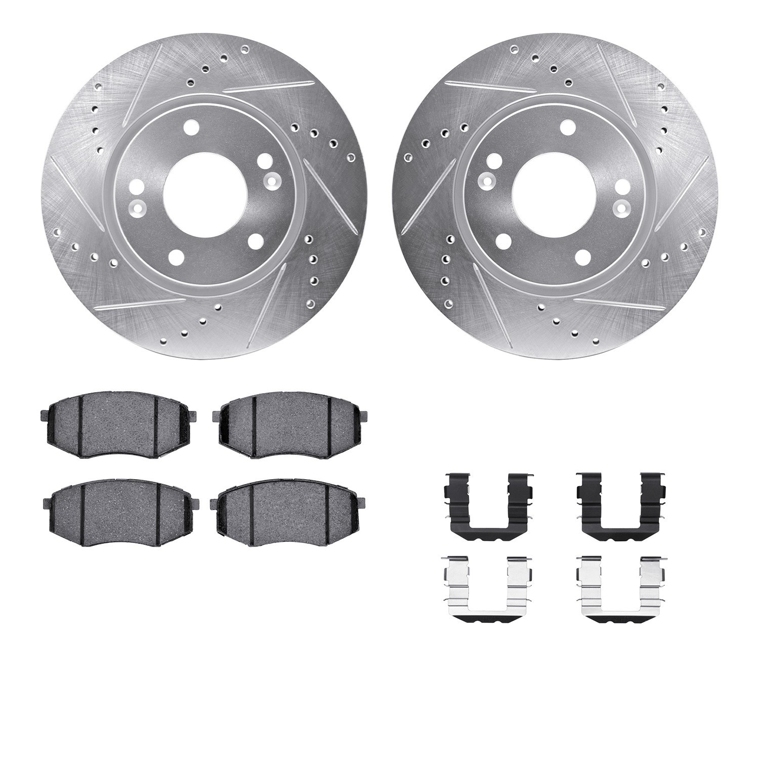 DYN 7512-03067 DFC Brake Rotor - Dimpled & Slotted - Silver w/5000 Brake Pads & HW Kit