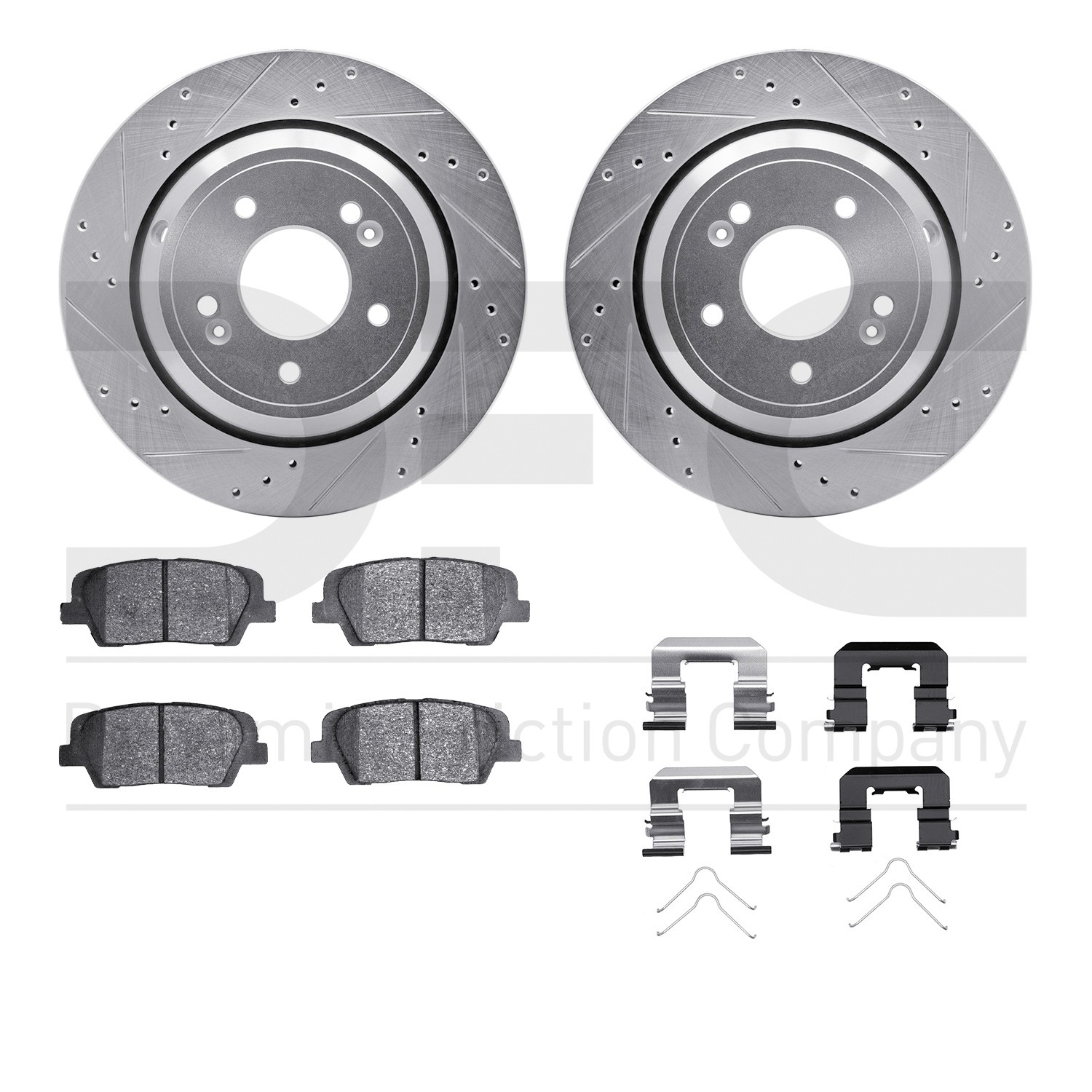 DYN 7512-03068 DFC Rotors-Drilled & Slotted-Silver w/ 5000 Advanced Brake Pads Incl Hdw