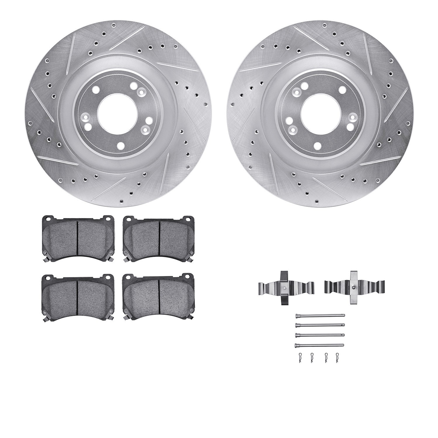 DYN 7512-03069 DFC Rotors-Drilled & Slotted-Silver w/ 5000 Advanced Brake Pads Incl Hdw