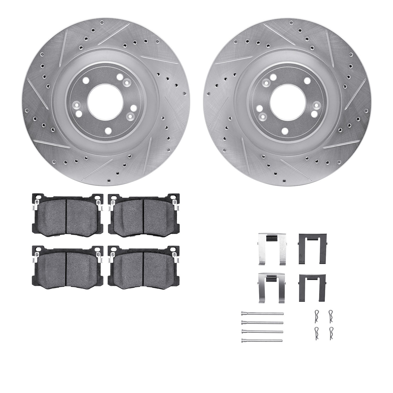 DYN 7512-03070 DFC Rotors-Drilled & Slotted-Silver w/ 5000 Advanced Brake Pads Incl Hdw