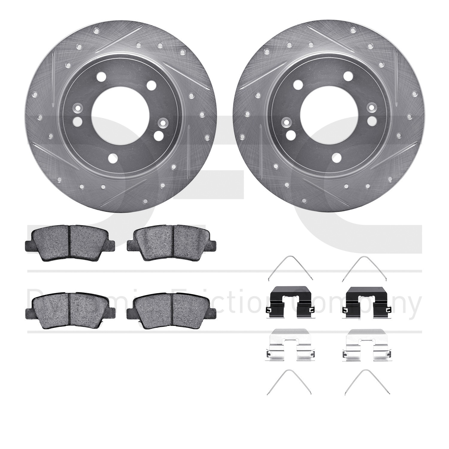 DYN 7512-03071 DFC Rotors-Drilled & Slotted-Silver w/ 5000 Advanced Brake Pads Incl Hdw