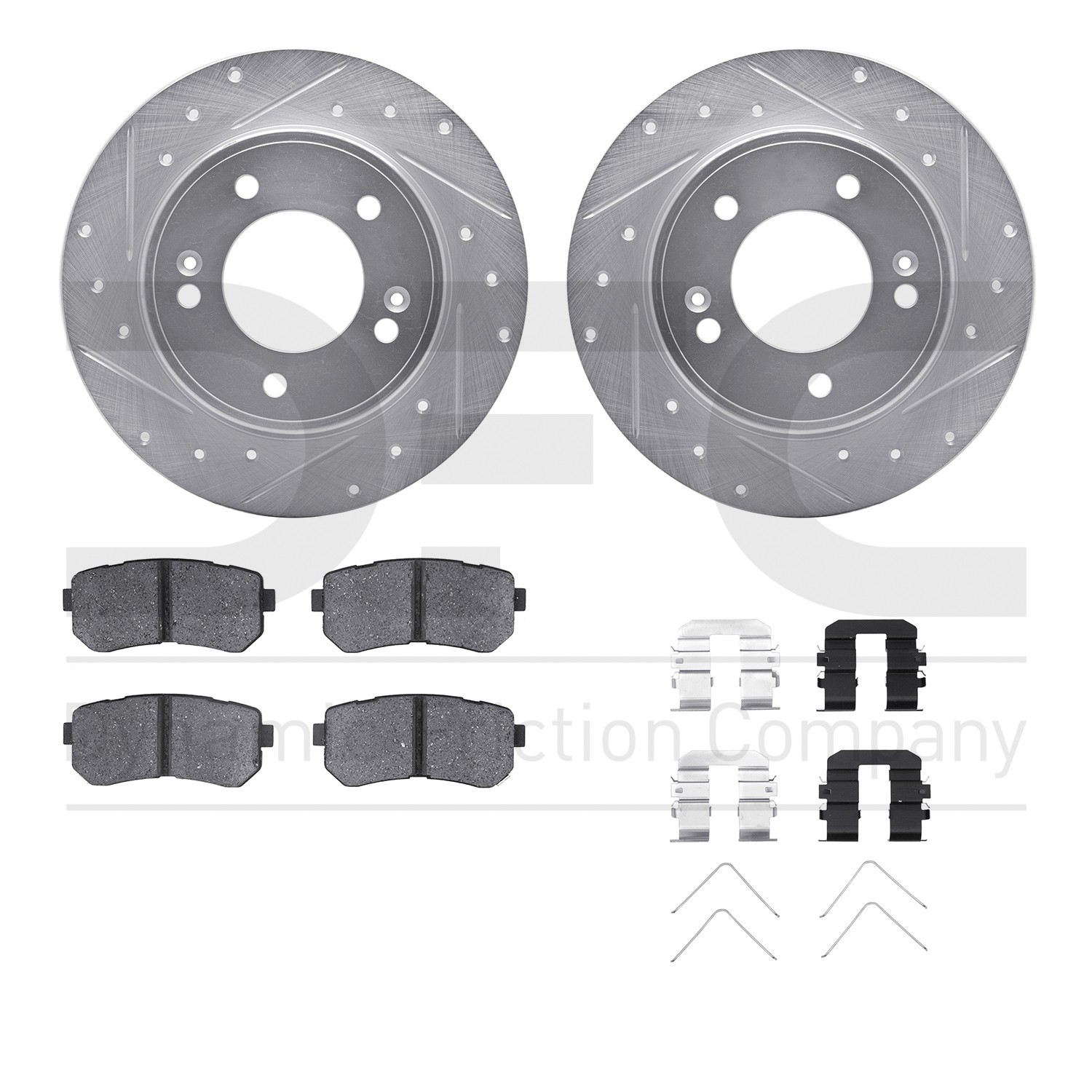 DYN 7512-03073 DFC Rotors-Drilled & Slotted-Silver w/ 5000 Advanced Brake Pads Incl Hdw