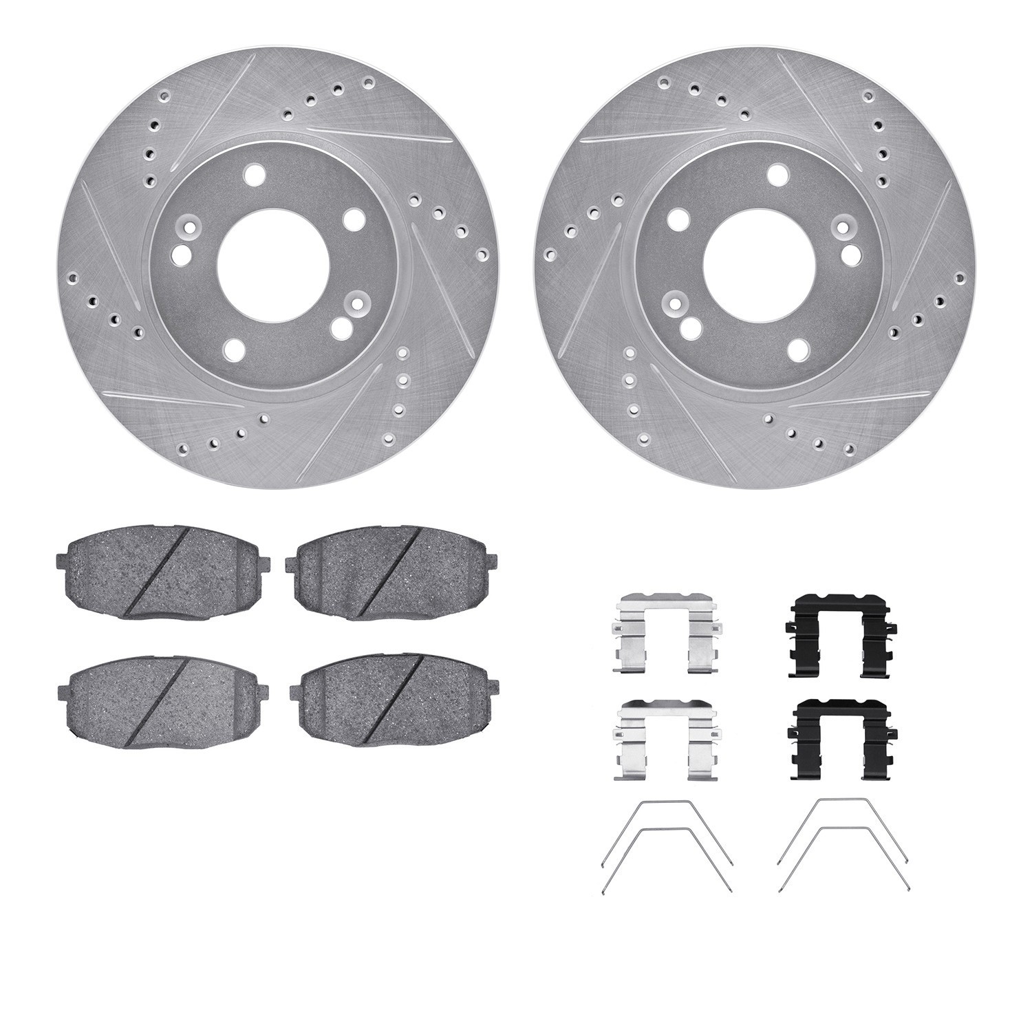 DYN 7512-03074 DFC Rotors-Drilled & Slotted-Silver w/ 5000 Advanced Brake Pads Incl Hdw