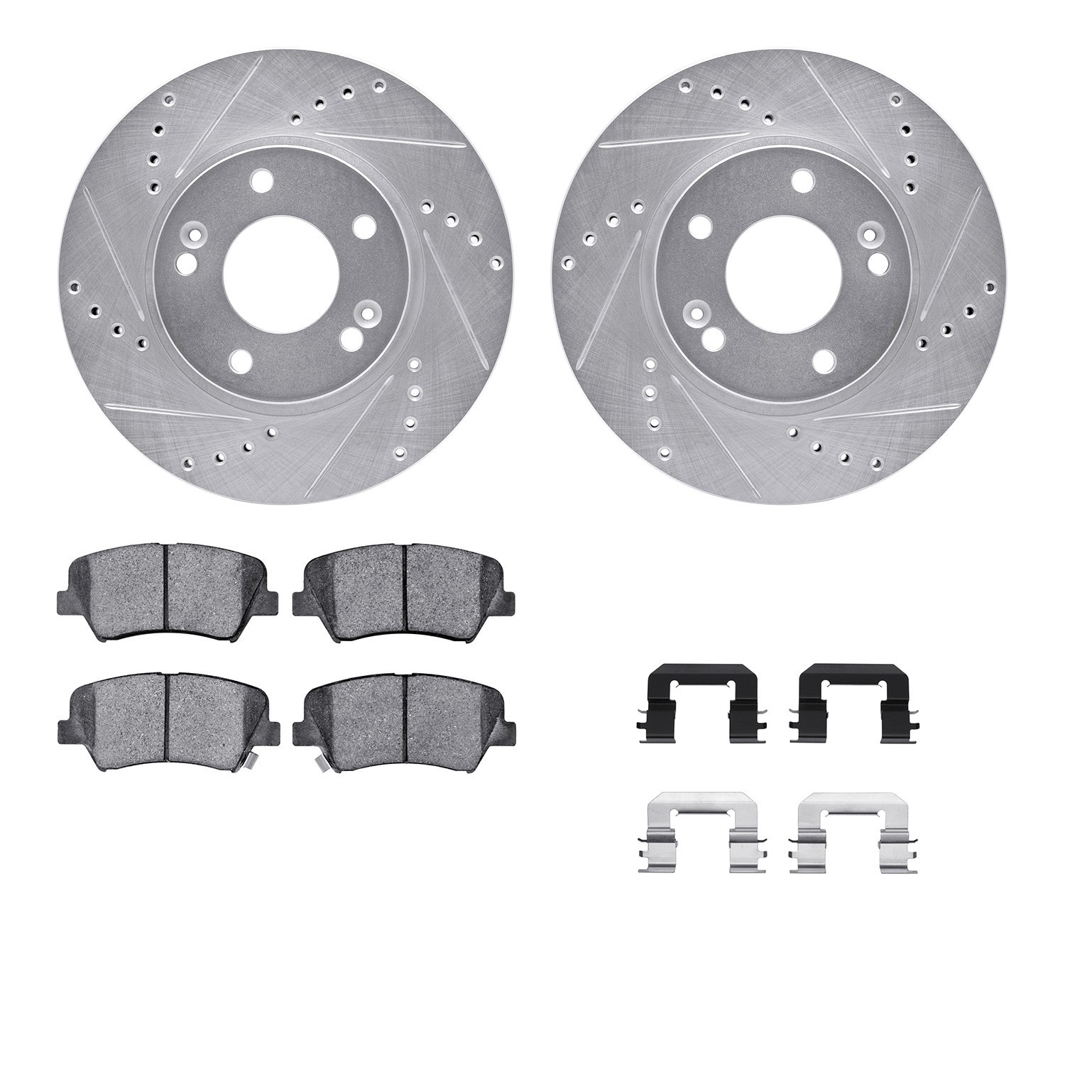 DYN 7512-03076 DFC Rotors-Drilled & Slotted-Silver w/ 5000 Advanced Brake Pads Incl Hdw