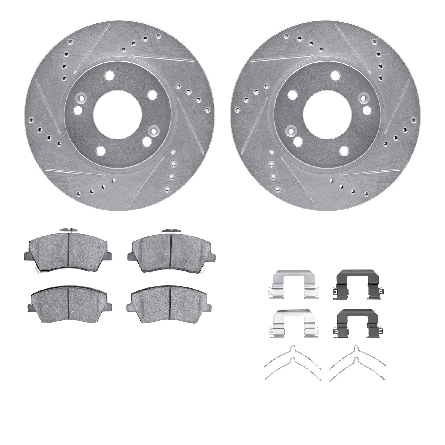 DYN 7512-03078 DFC Rotors-Drilled & Slotted-Silver w/ 5000 Advanced Brake Pads Incl Hdw