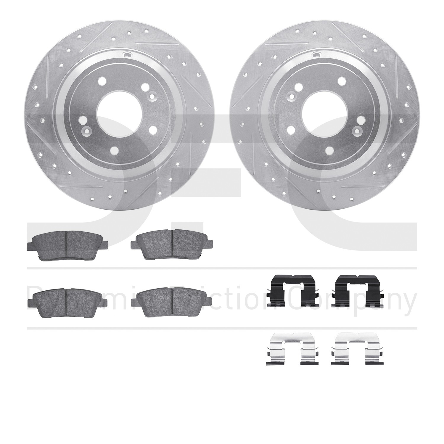 DYN 7512-03081 DFC Rotors-Drilled & Slotted-Silver w/ 5000 Advanced Brake Pads Incl Hdw