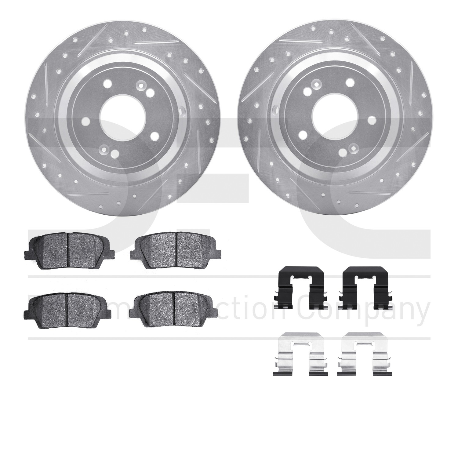 DYN 7512-03082 DFC Rotors-Drilled & Slotted-Silver w/ 5000 Advanced Brake Pads Incl Hdw