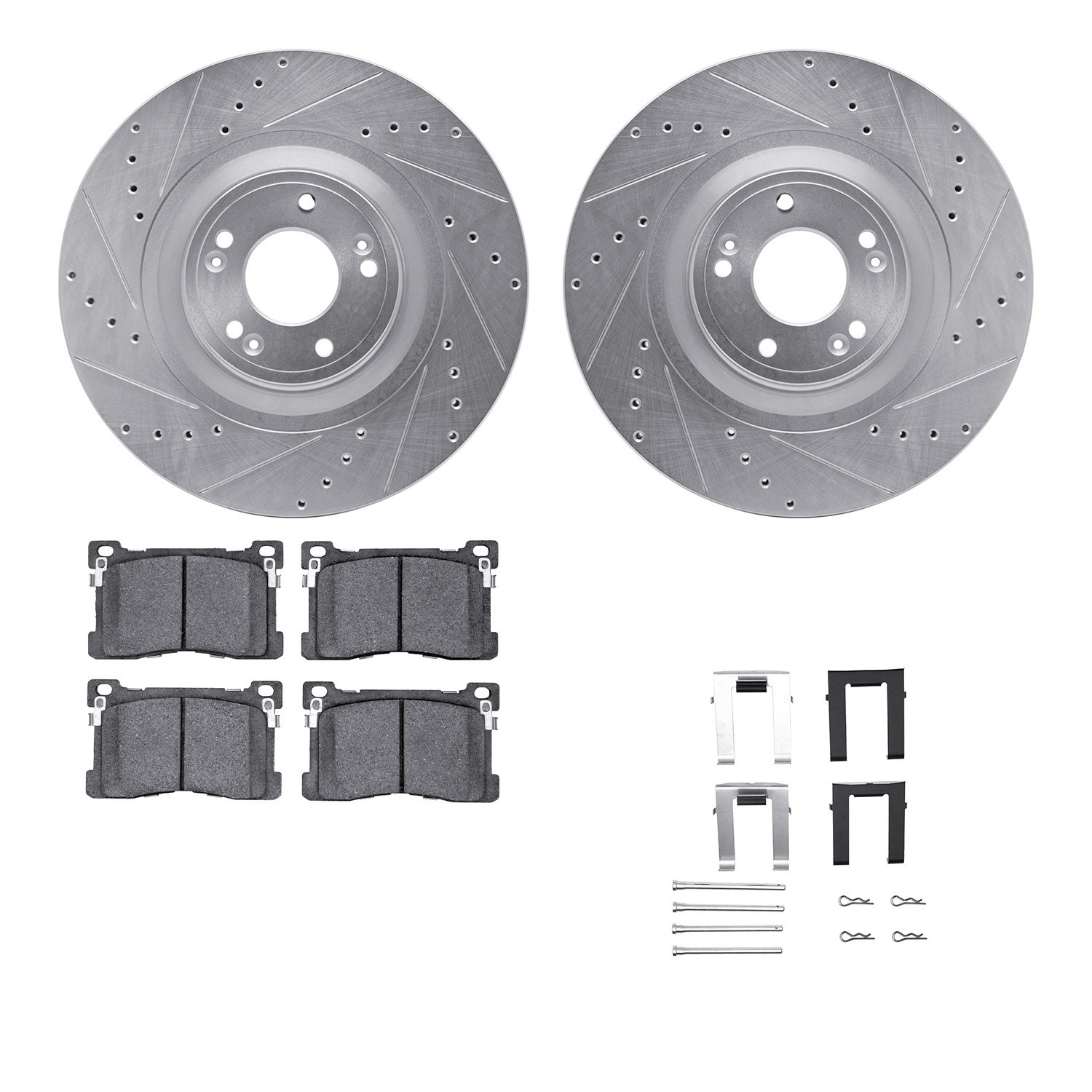 DYN 7512-03086 DFC Rotors-Drilled & Slotted-Silver w/ 5000 Advanced Brake Pads Incl Hdw
