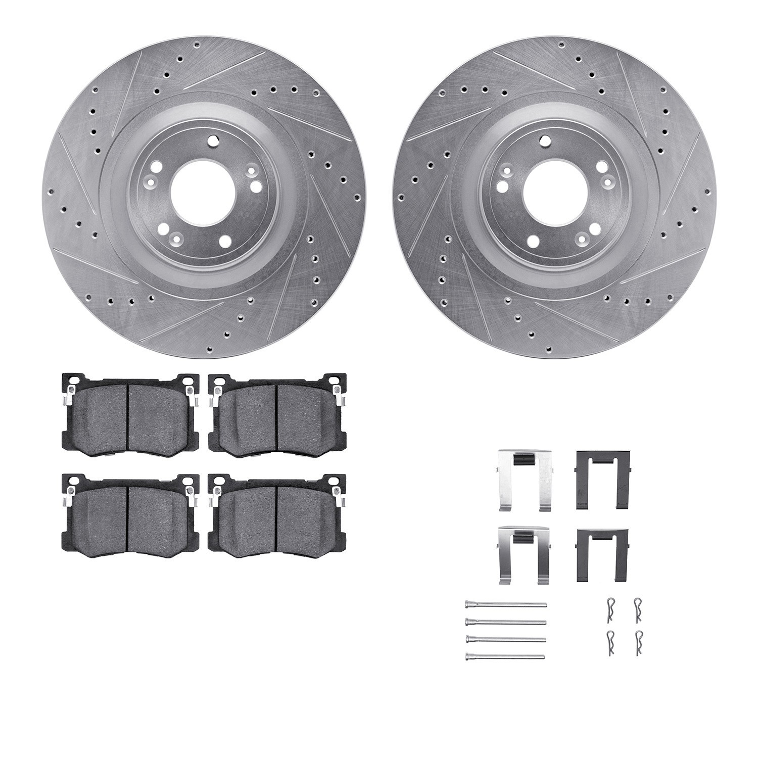 DYN 7512-03087 DFC Rotors-Drilled & Slotted-Silver w/ 5000 Advanced Brake Pads Incl Hdw