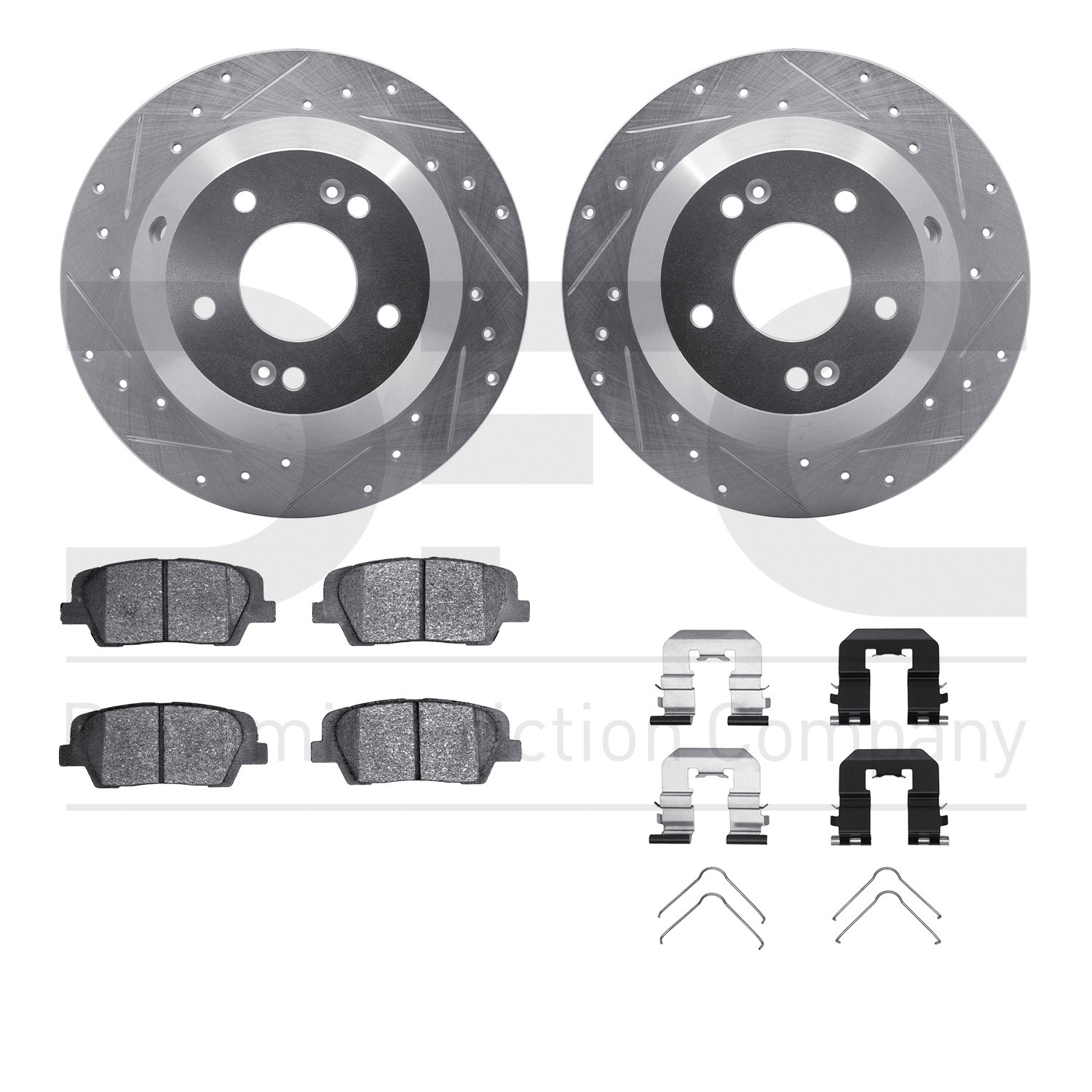 DYN 7512-03090 DFC Brake Rotor - Dimpled & Slotted - Silver w/5000 Brake Pads & HW Kit