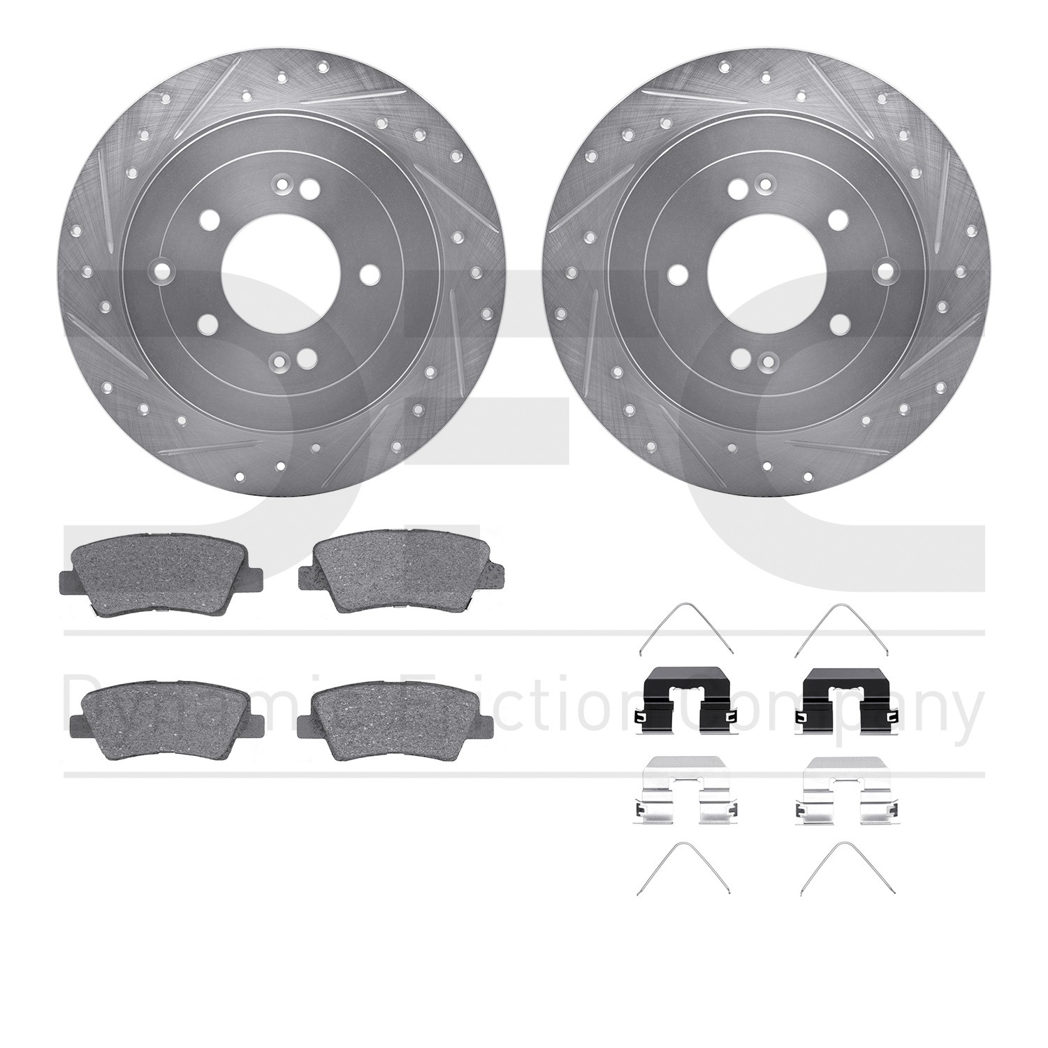DYN 7512-03095 DFC Brake Rotor - Dimpled & Slotted - Silver w/5000 Brake Pads & HW Kit