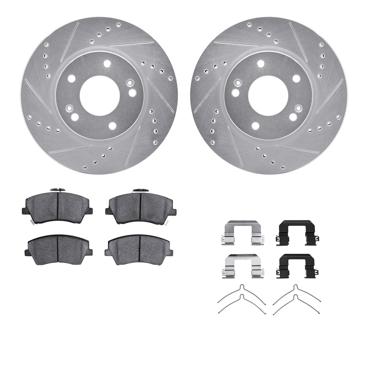 DYN 7512-03100 DFC Brake Rotor - Dimpled & Slotted - Silver w/5000 Brake Pads & HW Kit