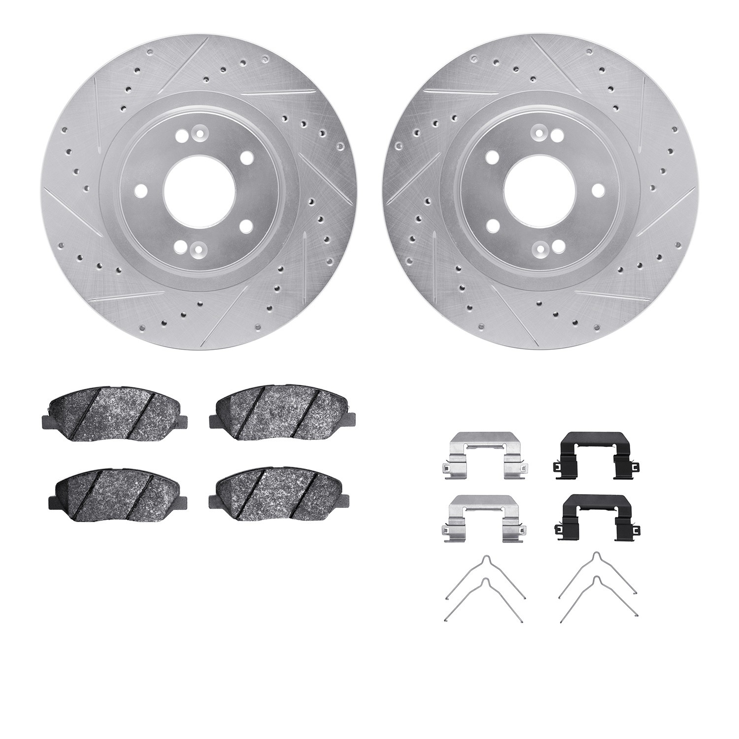 DYN 7512-03101 DFC Brake Rotor - Dimpled & Slotted - Silver w/5000 Brake Pads & HW Kit