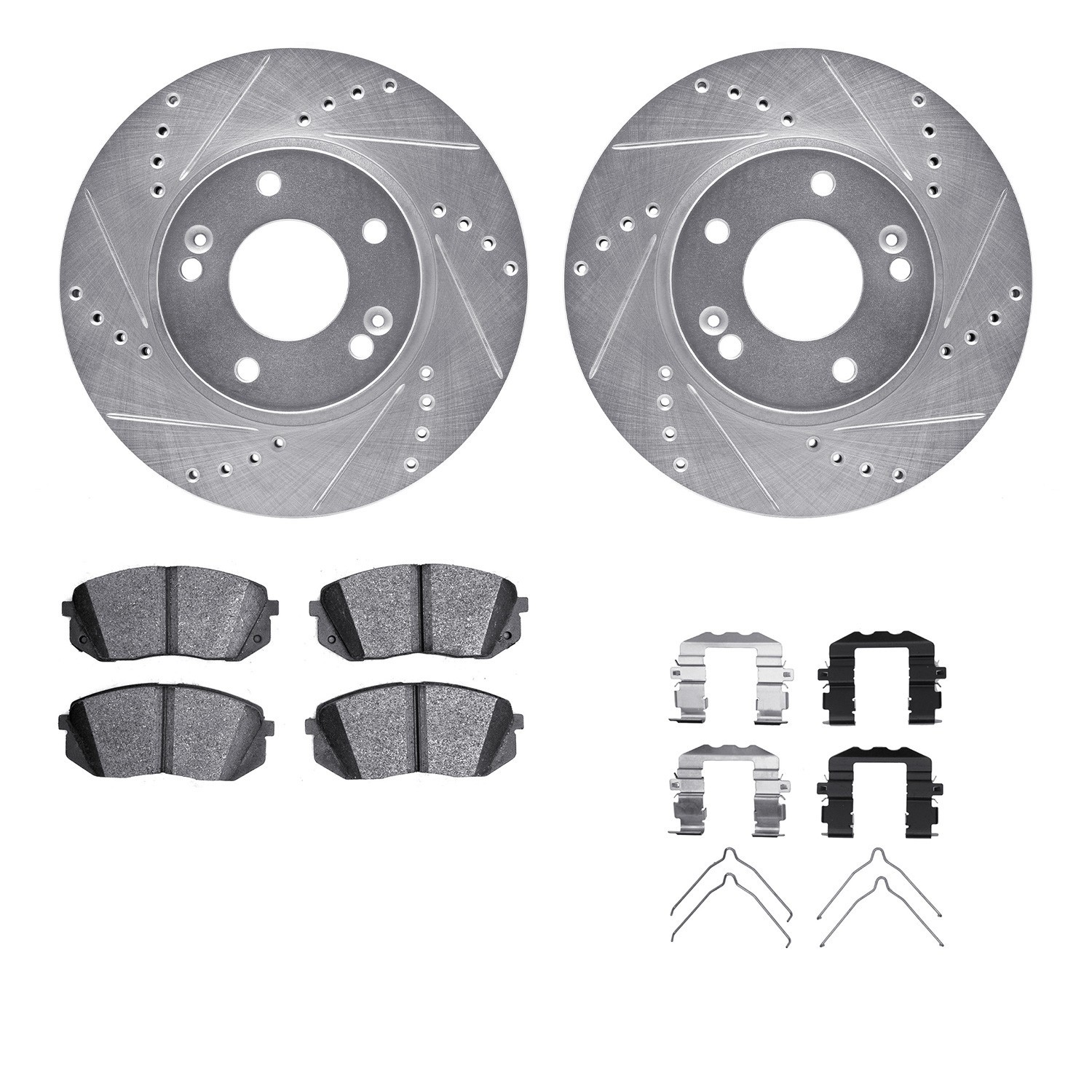 DYN 7512-03102 DFC Rotors-Drilled & Slotted-Silver w/ 5000 Advanced Brake Pads Incl Hdw