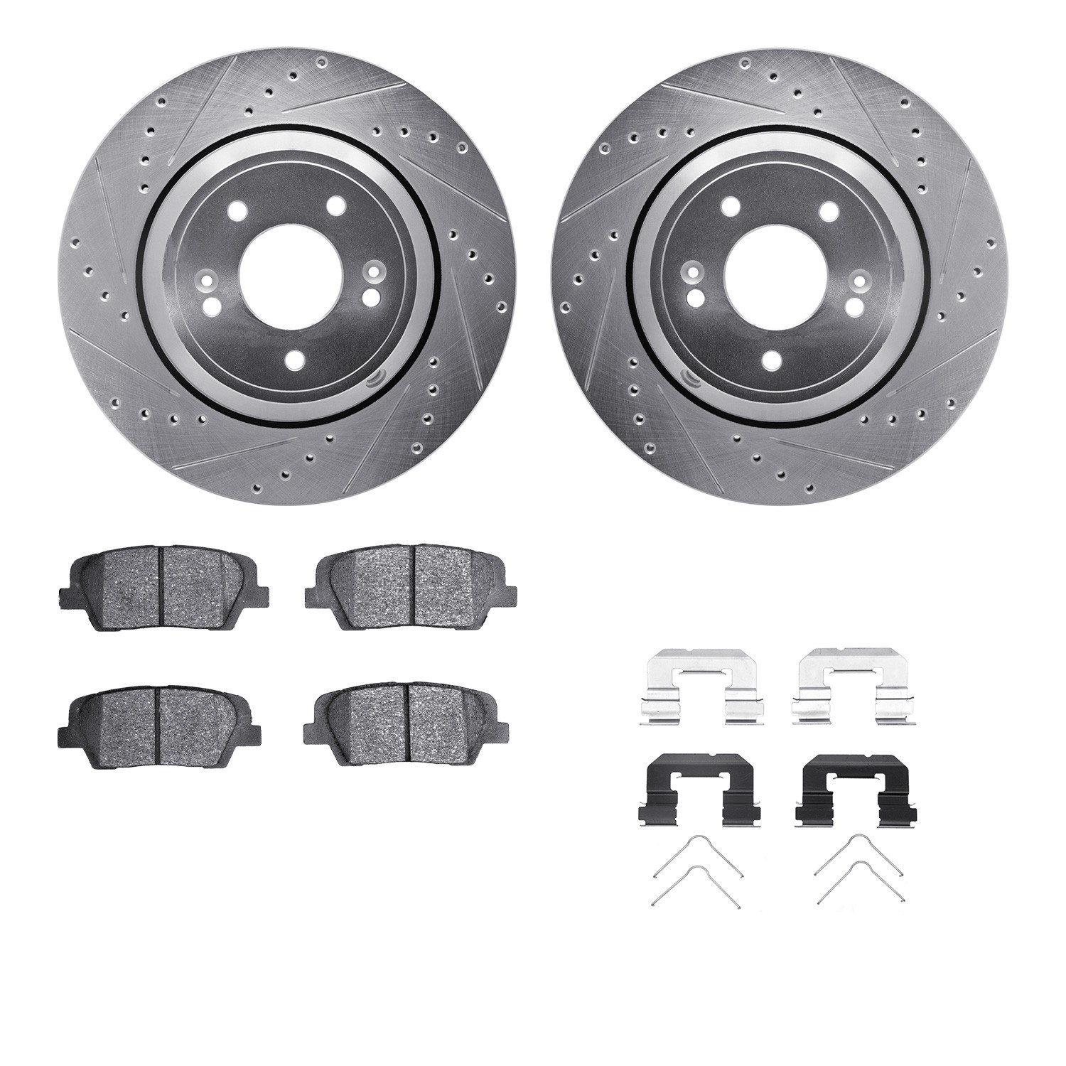 DYN 7512-03104 DFC Rotors-Drilled & Slotted-Silver w/ 5000 Advanced Brake Pads Incl Hdw