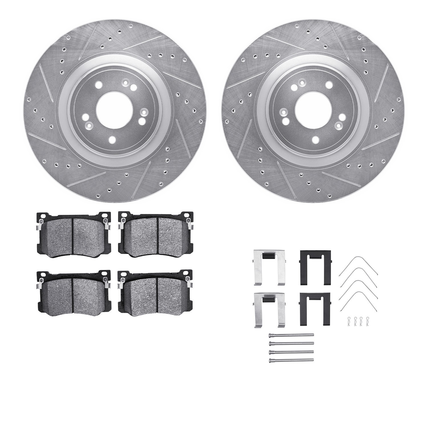 DYN 7512-03106 DFC Rotors-Drilled & Slotted-Silver w/ 5000 Advanced Brake Pads Incl Hdw