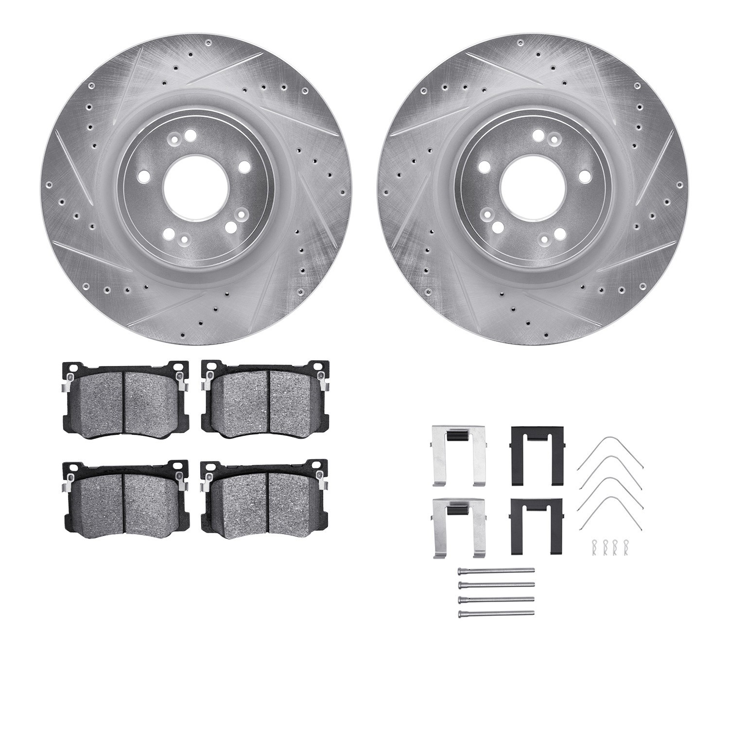 DYN 7512-03107 DFC Rotors-Drilled & Slotted-Silver w/ 5000 Advanced Brake Pads Incl Hdw