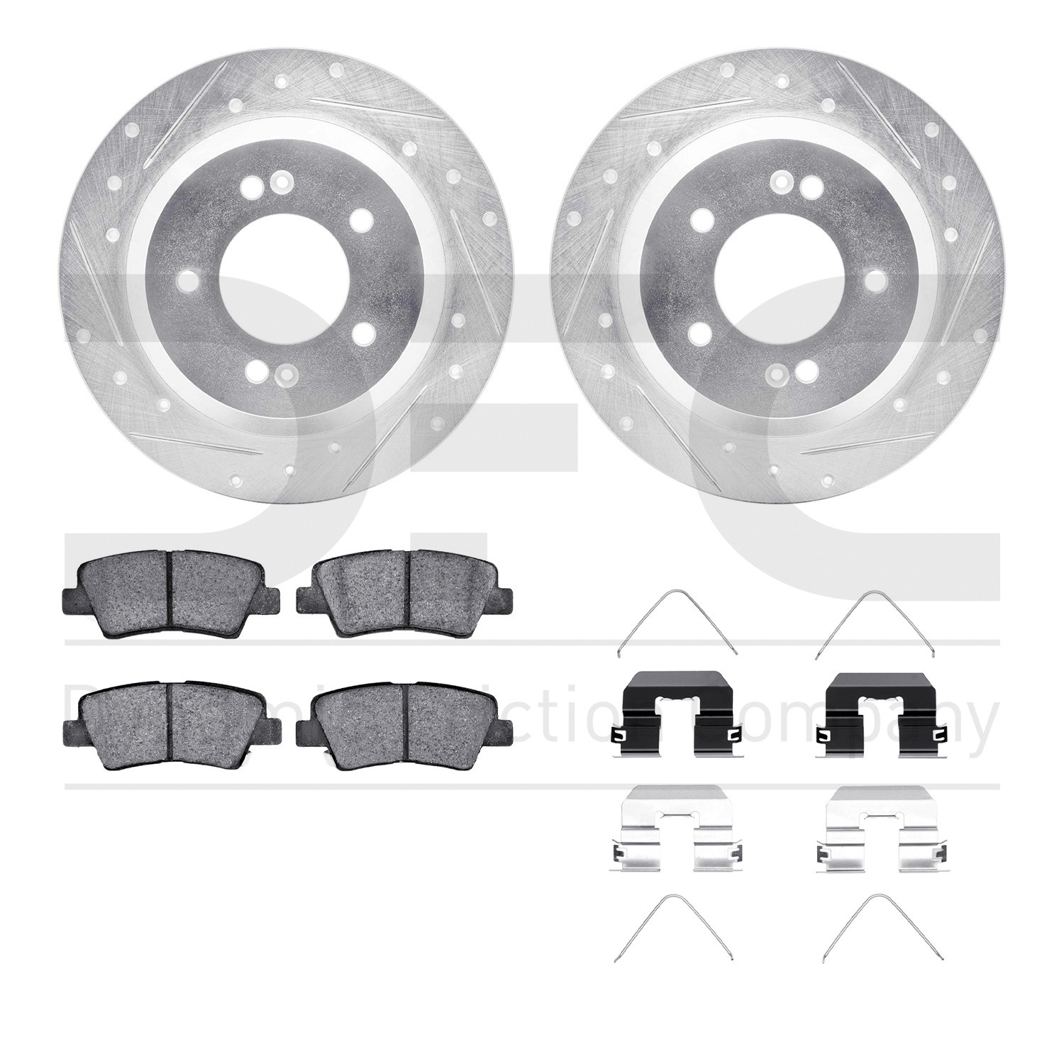 DYN 7512-03108 DFC Rotors-Drilled & Slotted-Silver w/ 5000 Advanced Brake Pads Incl Hdw