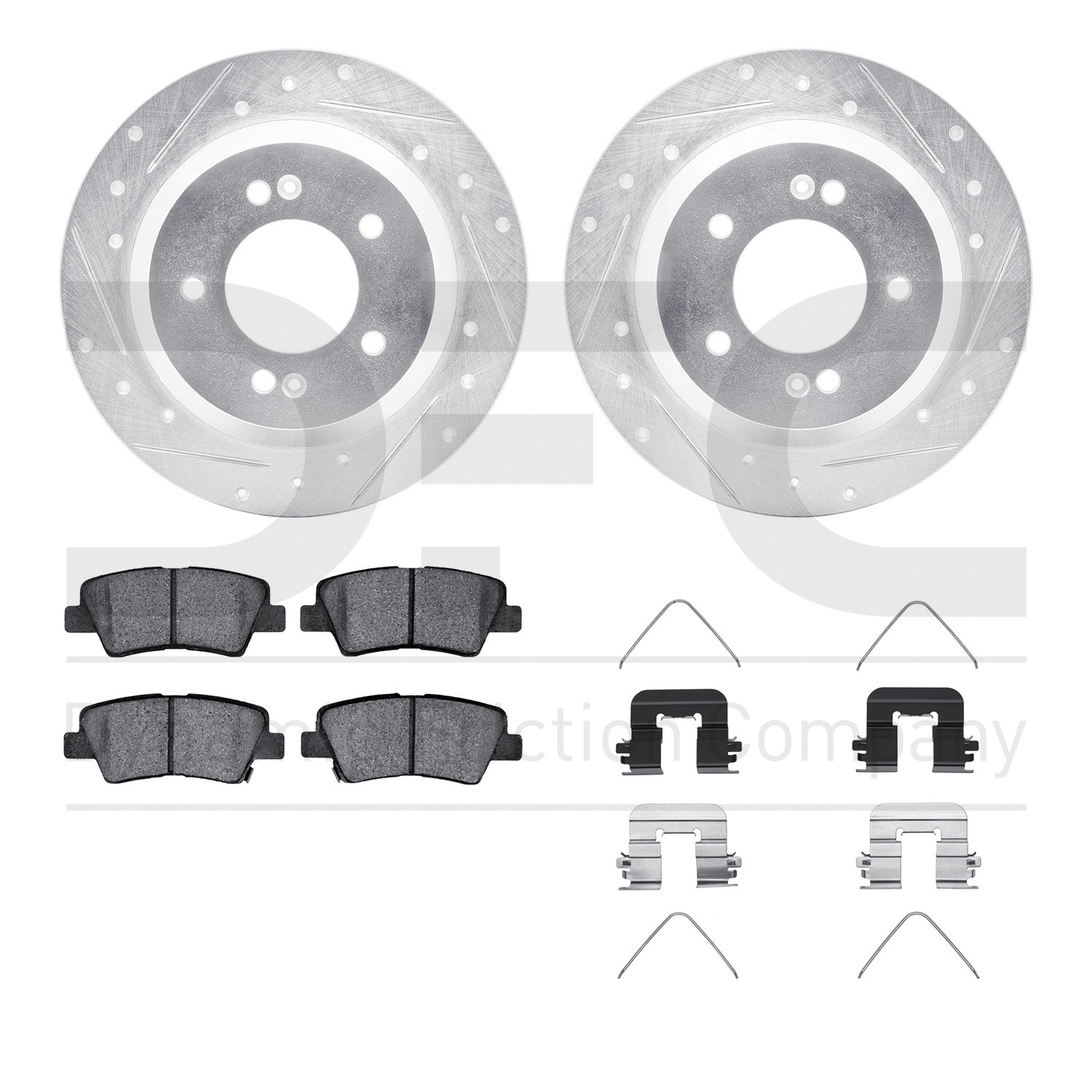 DYN 7512-03109 DFC Rotors-Drilled & Slotted-Silver w/ 5000 Advanced Brake Pads Incl Hdw