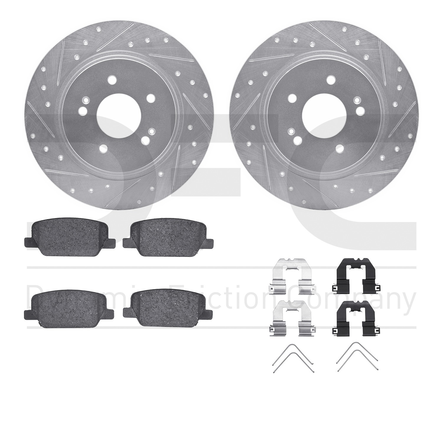 DYN 7512-03111 DFC Rotors-Drilled & Slotted-Silver w/ 5000 Advanced Brake Pads Incl Hdw