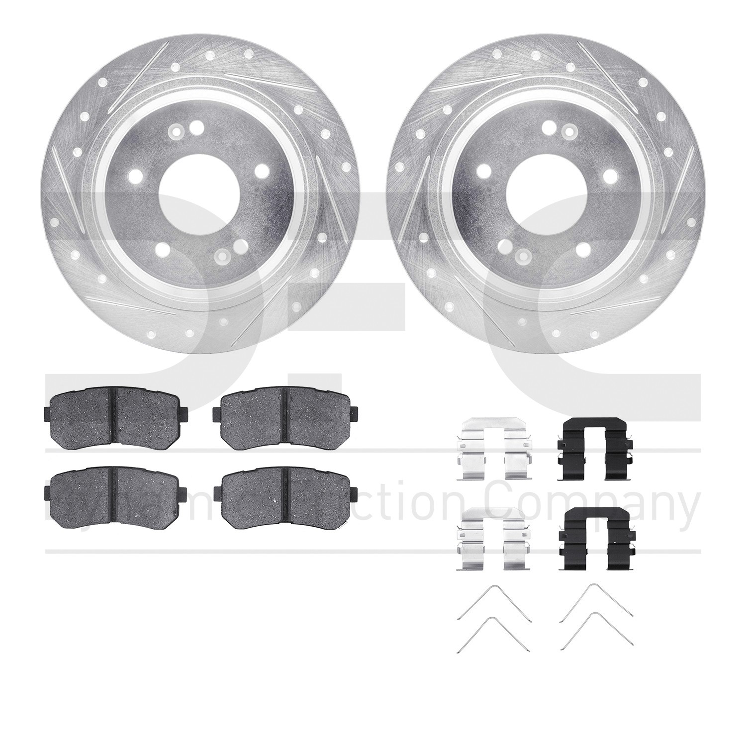 DYN 7512-03112 DFC Rotors-Drilled & Slotted-Silver w/ 5000 Advanced Brake Pads Incl Hdw