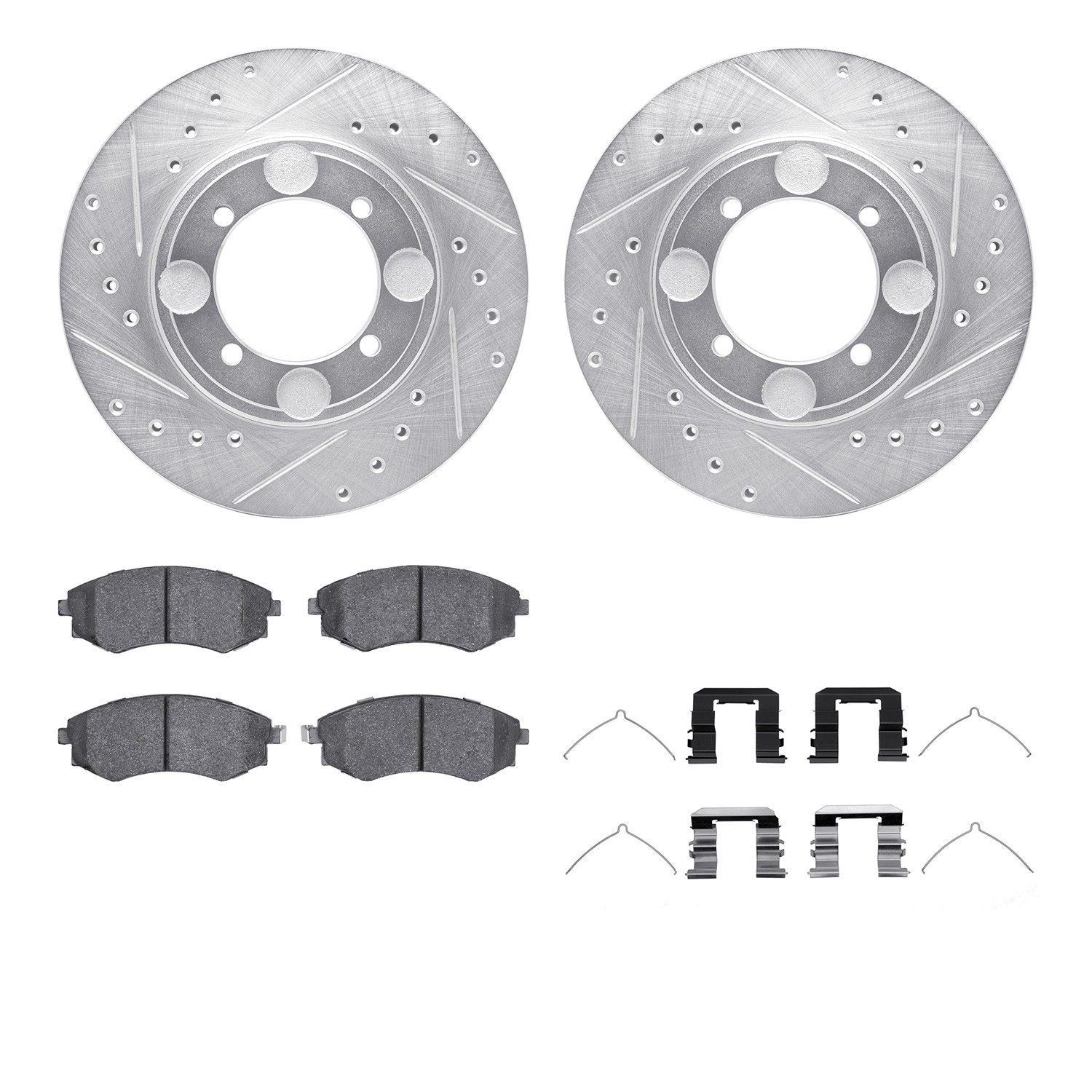 DYN 7512-03146 DFC Rotors-Drilled & Slotted-Silver w/ 5000 Advanced Brake Pads Incl Hdw
