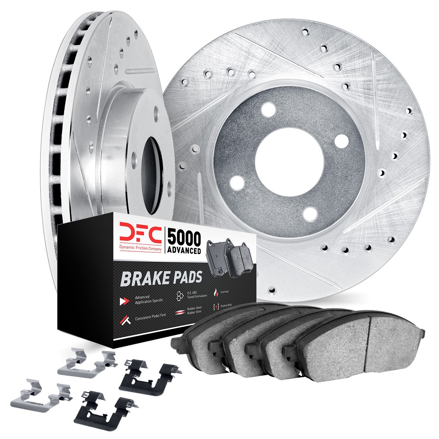 DYN 7512-03146 DFC Rotors-Drilled & Slotted-Silver w/ 5000 Advanced Brake Pads Incl Hdw - Image 2
