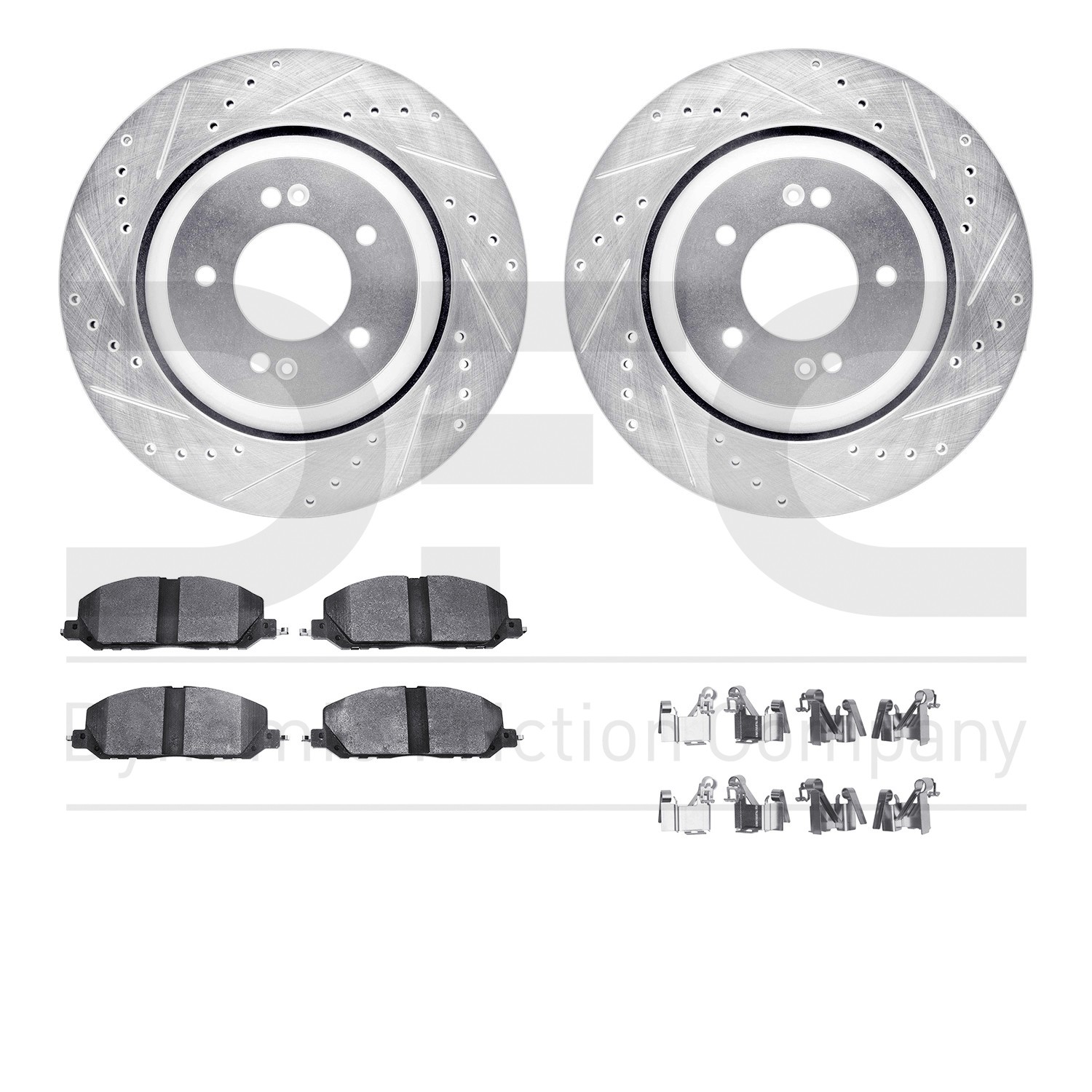 DYN 7512-03447 DFC Rotors-Drilled & Slotted-Silver w/ 5000 Advanced Brake Pads Incl Hdw