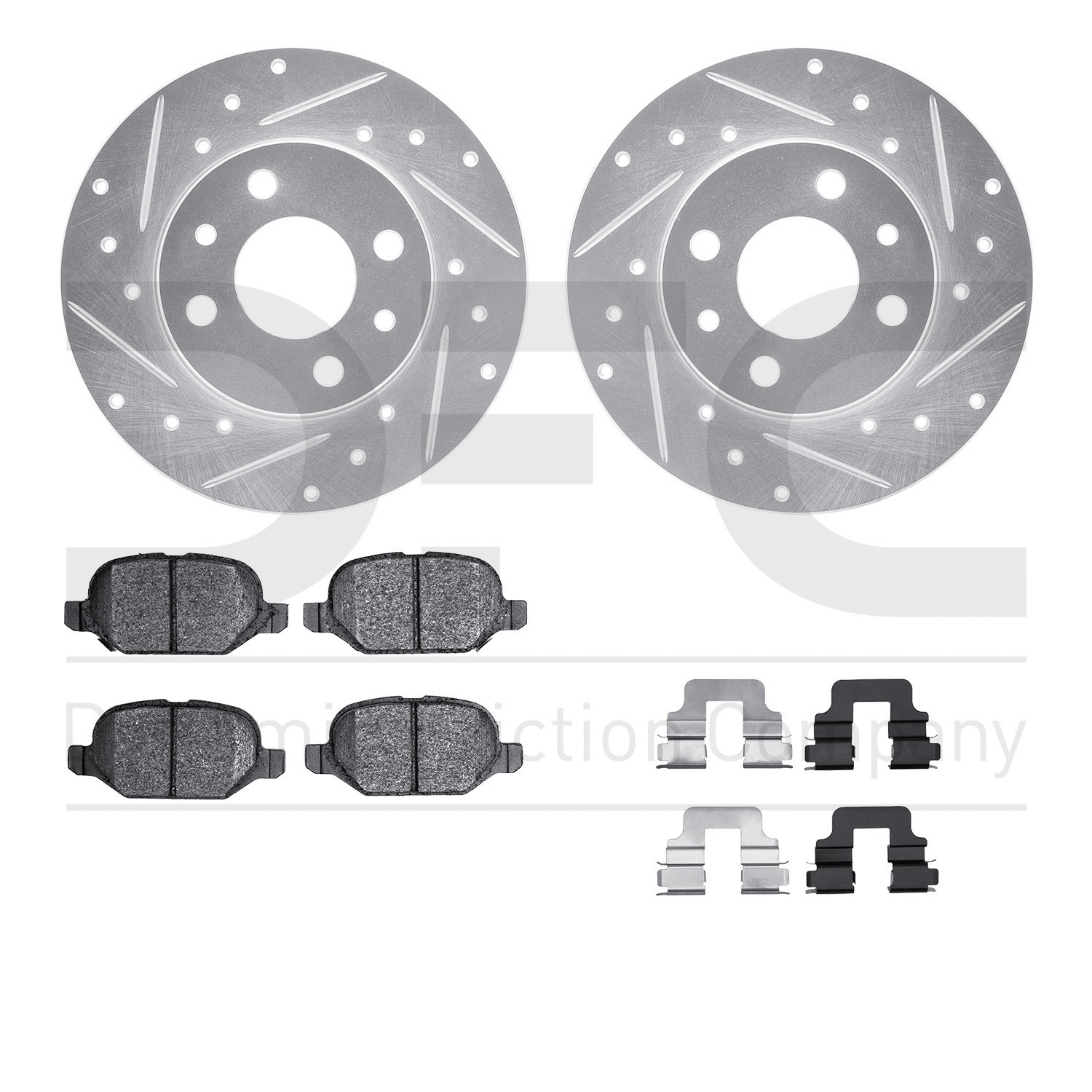 DYN 7512-07000 DFC Rotors-Drilled & Slotted-Silver w/ 5000 Advanced Brake Pads Incl Hdw