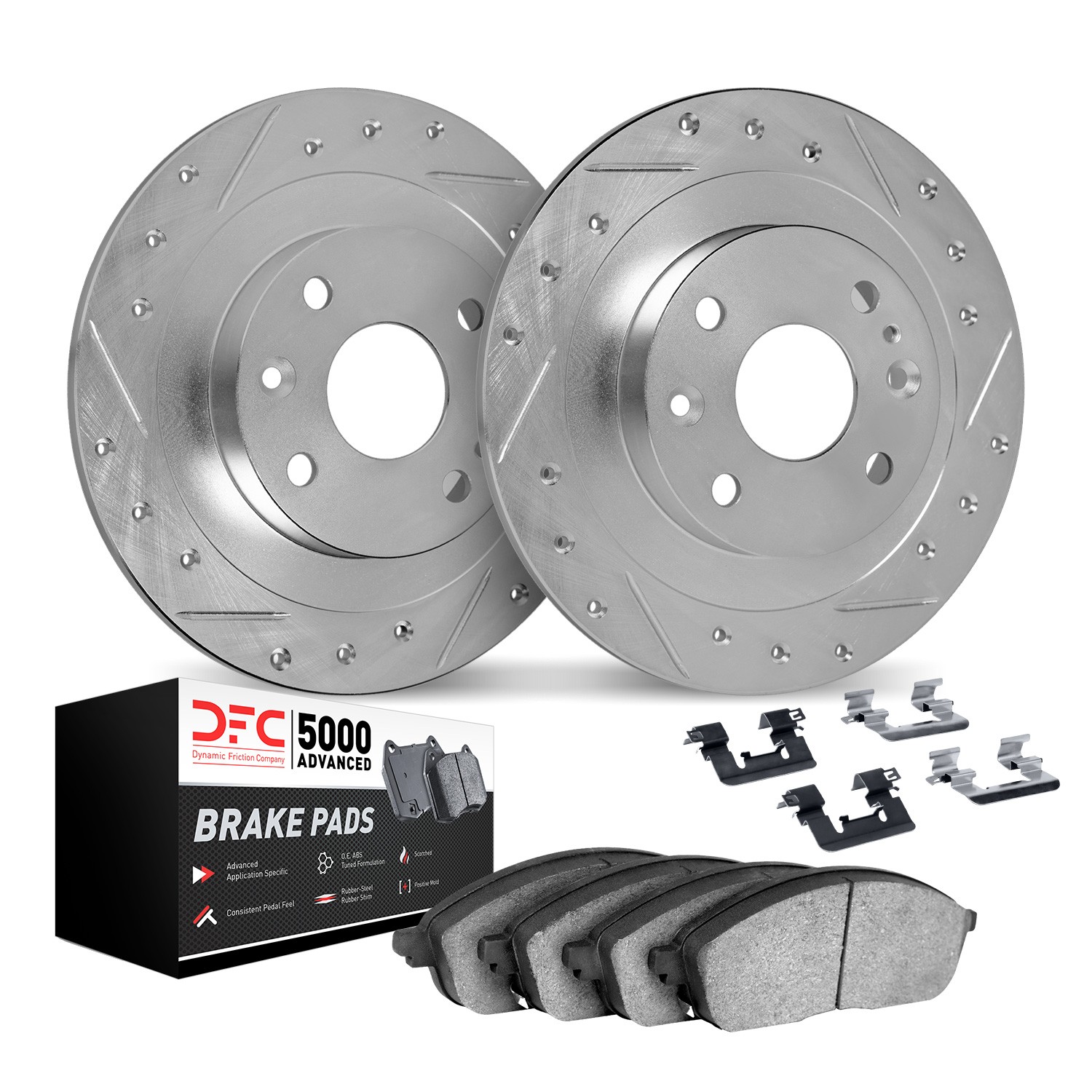 DYN 7512-07000 DFC Rotors-Drilled & Slotted-Silver w/ 5000 Advanced Brake Pads Incl Hdw - Image 2