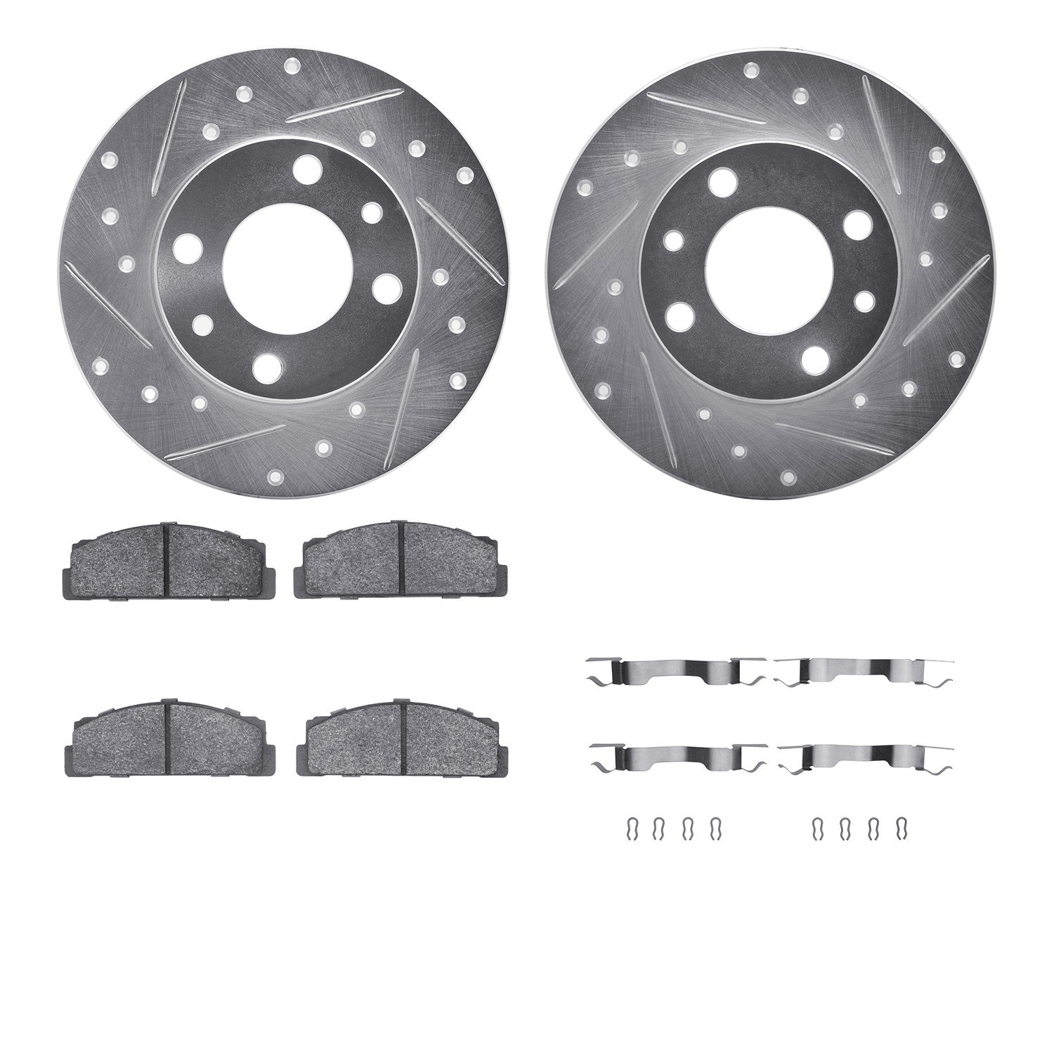 DYN 7512-07011 DFC Rotors-Drilled & Slotted-Silver w/ 5000 Advanced Brake Pads Incl Hdw