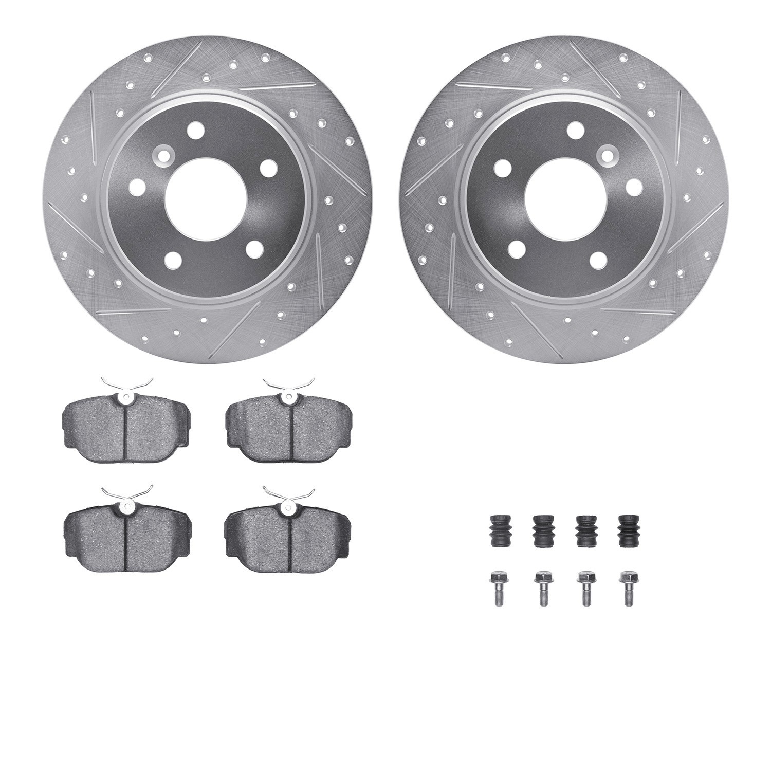 DYN 7512-11000 DFC Rotors-Drilled & Slotted-Silver w/ 5000 Advanced Brake Pads Incl Hdw