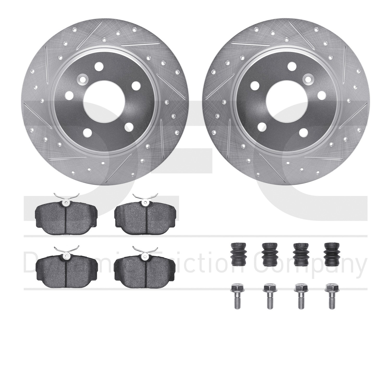 DYN 7512-11001 DFC Brake Rotor - Drilled & Slotted - Silver w/5000 Brake Pads & HW Kit