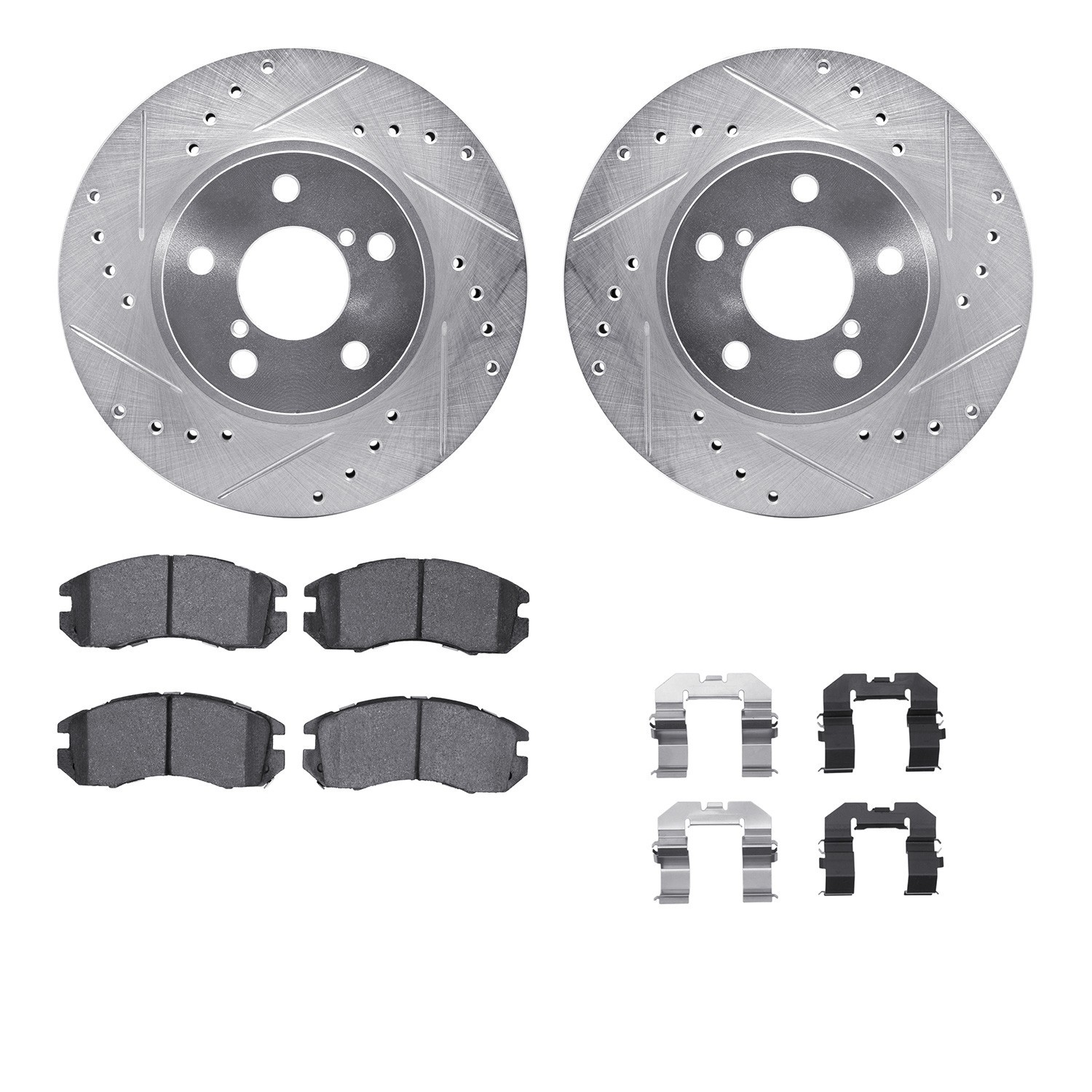 DYN 7512-13006 DFC Rotors-Drilled & Slotted-Silver w/ 5000 Advanced Brake Pads Incl Hdw