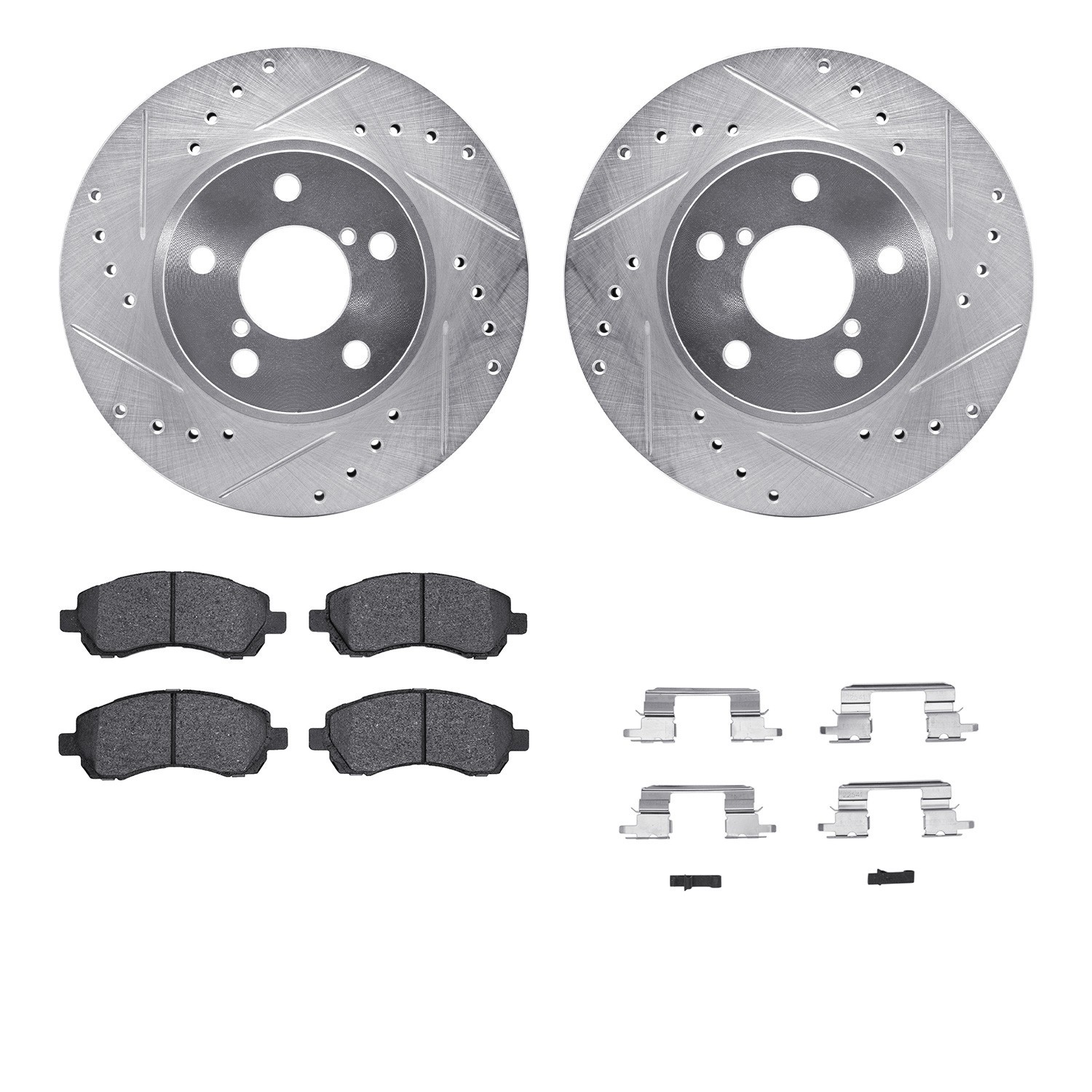 DYN 7512-13007 DFC Rotors-Drilled & Slotted-Silver w/ 5000 Advanced Brake Pads Incl Hdw