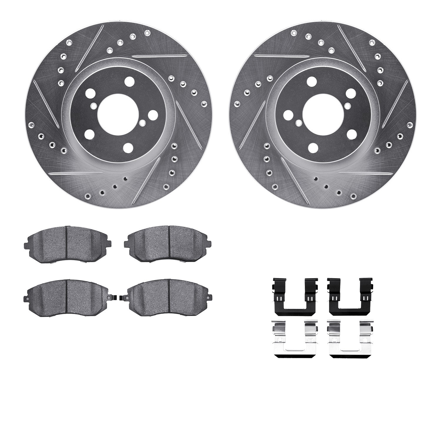 DYN 7512-13010 DFC Rotors-Drilled & Slotted-Silver w/ 5000 Advanced Brake Pads Incl Hdw