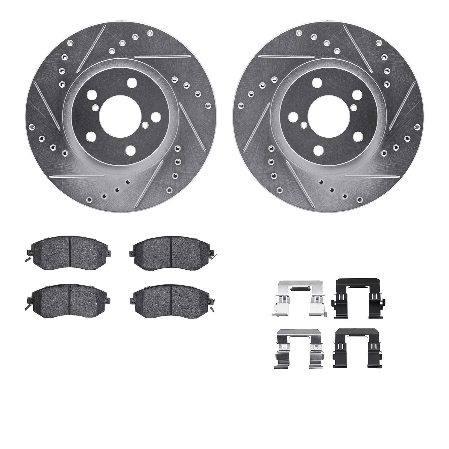 DYN 7512-13011 DFC Rotors-Drilled & Slotted-Silver w/ 5000 Advanced Brake Pads Incl Hdw