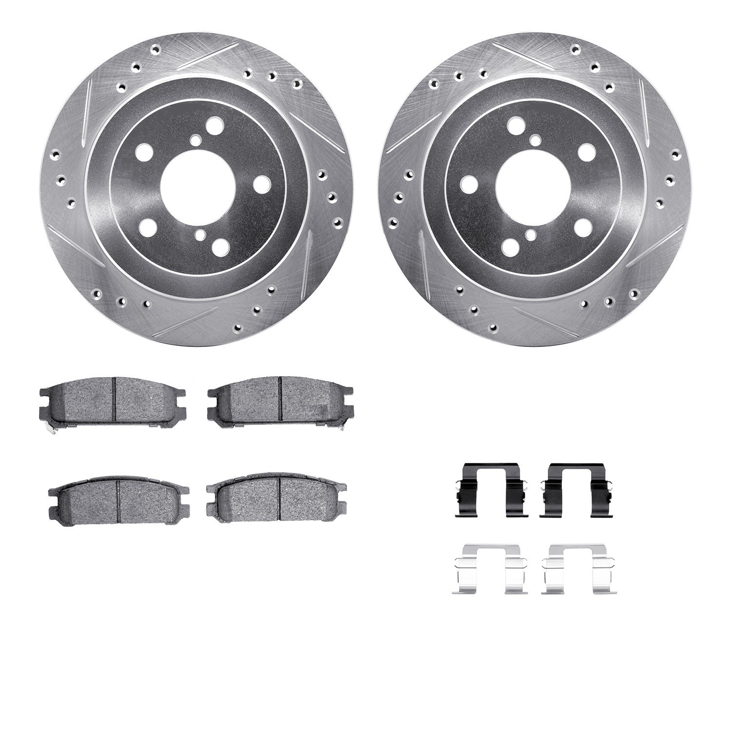DYN 7512-13012 DFC Rotors-Drilled & Slotted-Silver w/ 5000 Advanced Brake Pads Incl Hdw