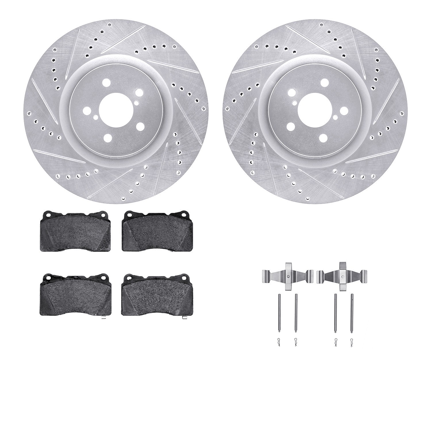DYN 7512-13015 DFC Rotors-Drilled & Slotted-Silver w/ 5000 Advanced Brake Pads Incl Hdw