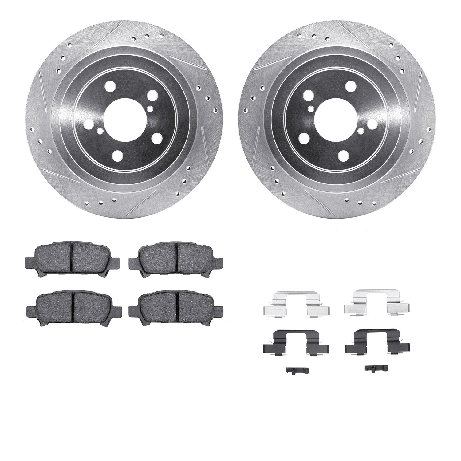DYN 7512-13023 DFC Rotors-Drilled & Slotted-Silver w/ 5000 Advanced Brake Pads Incl Hdw